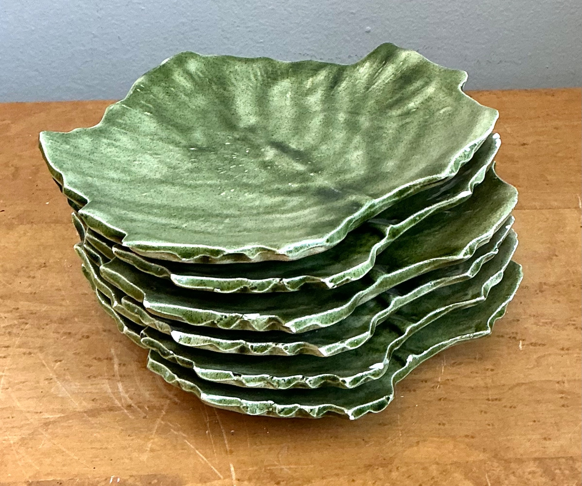 Vintage Glazed Ceramic Leaf Plates - Back view