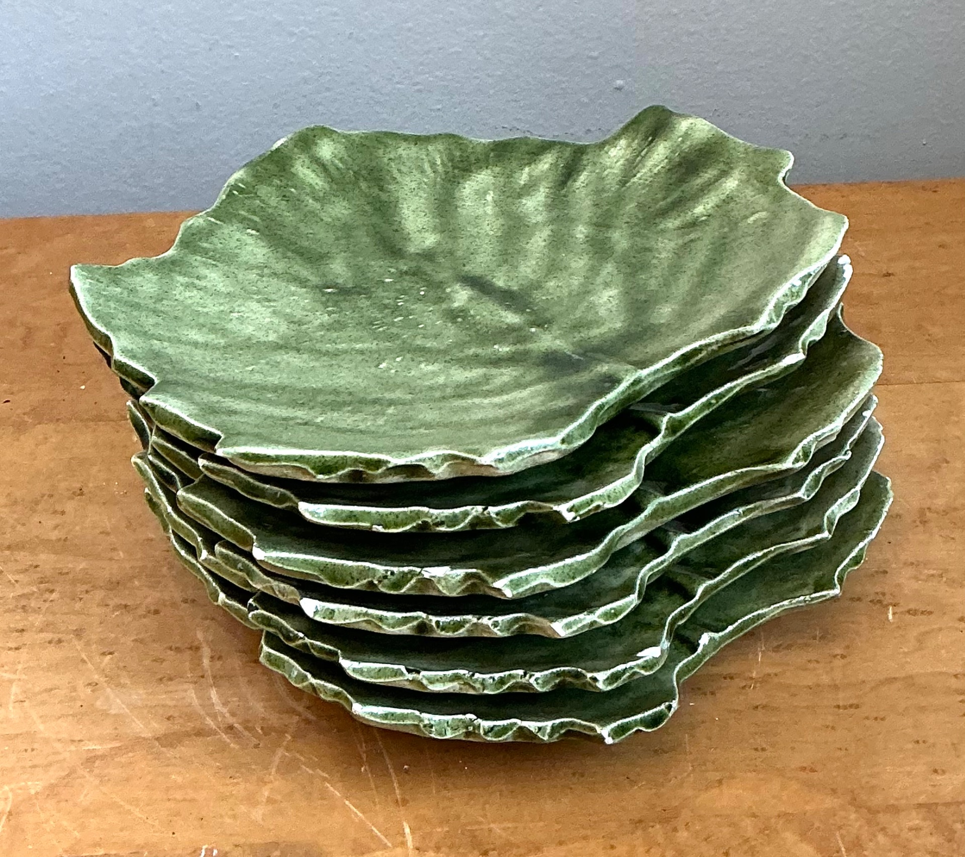 Vintage Glazed Ceramic Leaf Plates - Top view