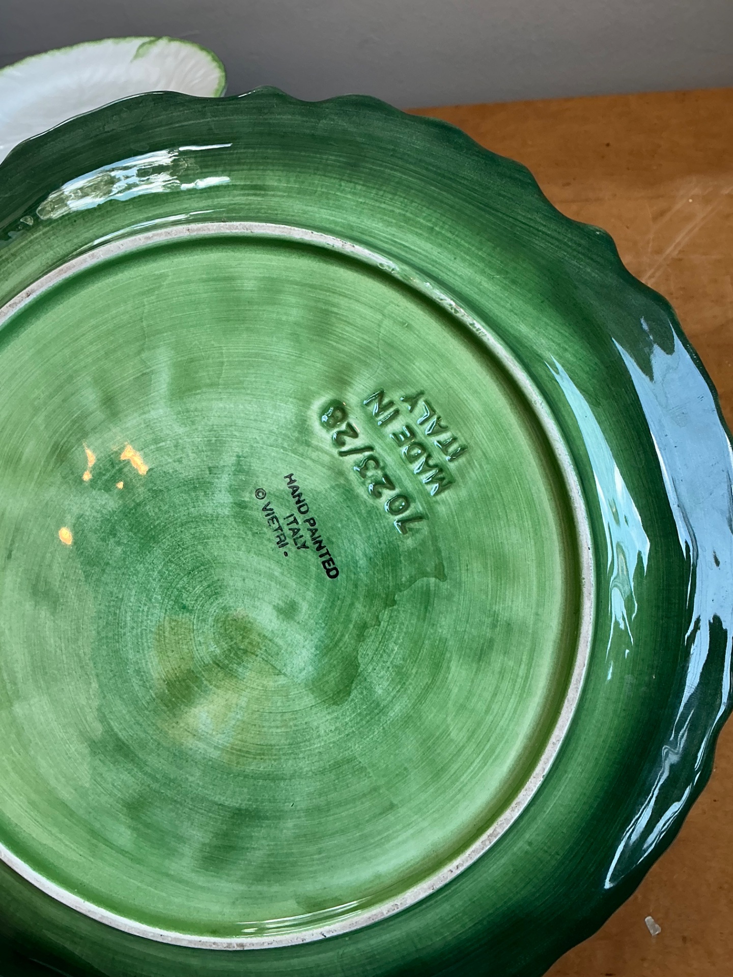 Vintage Bordallo Pinheiro Green Cabbage Leaf Platter - Back view