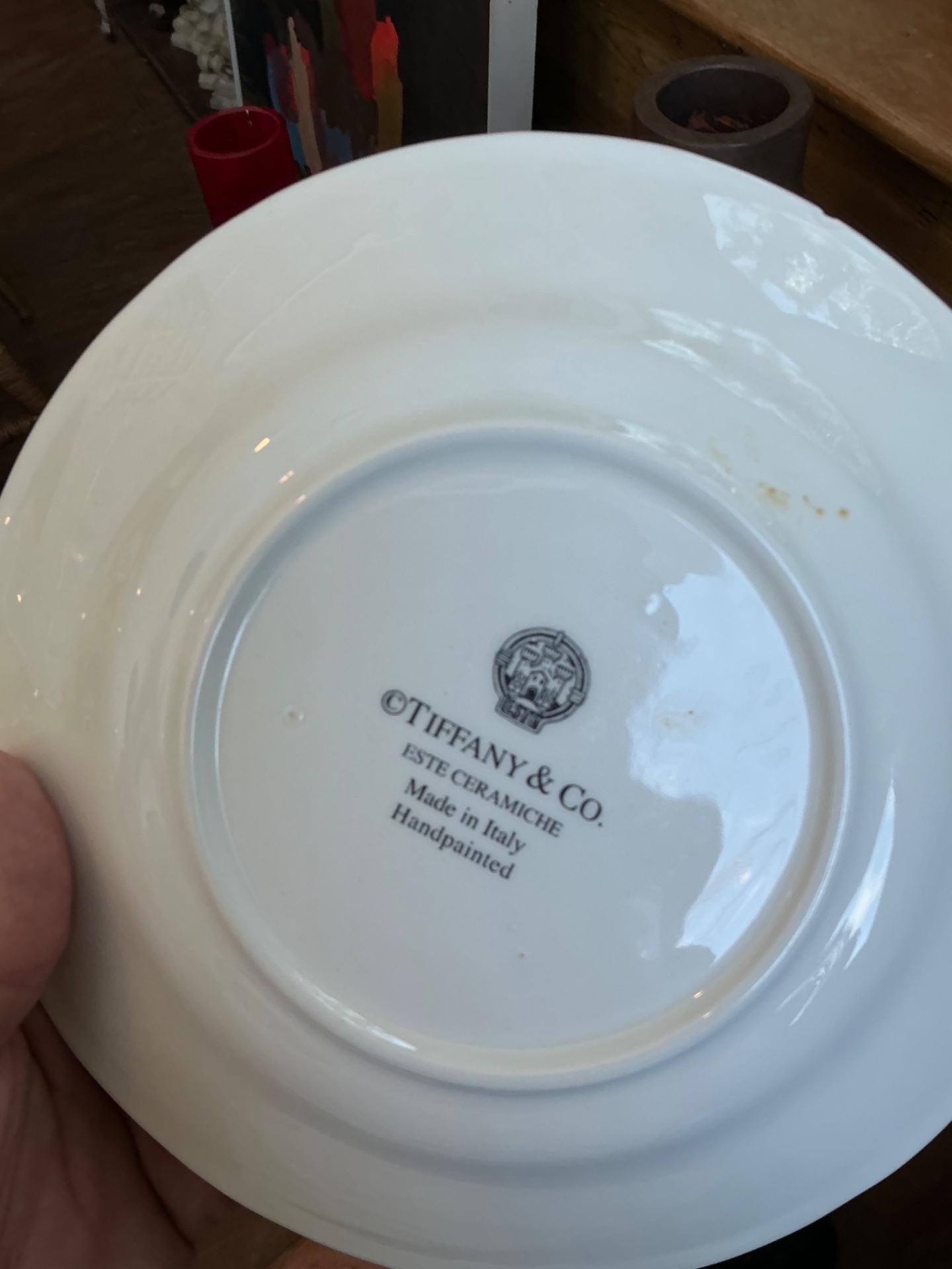 Set of 6 Vintage Tiffany and Co Ceramiche Cabbage Leaf Plates - Back view