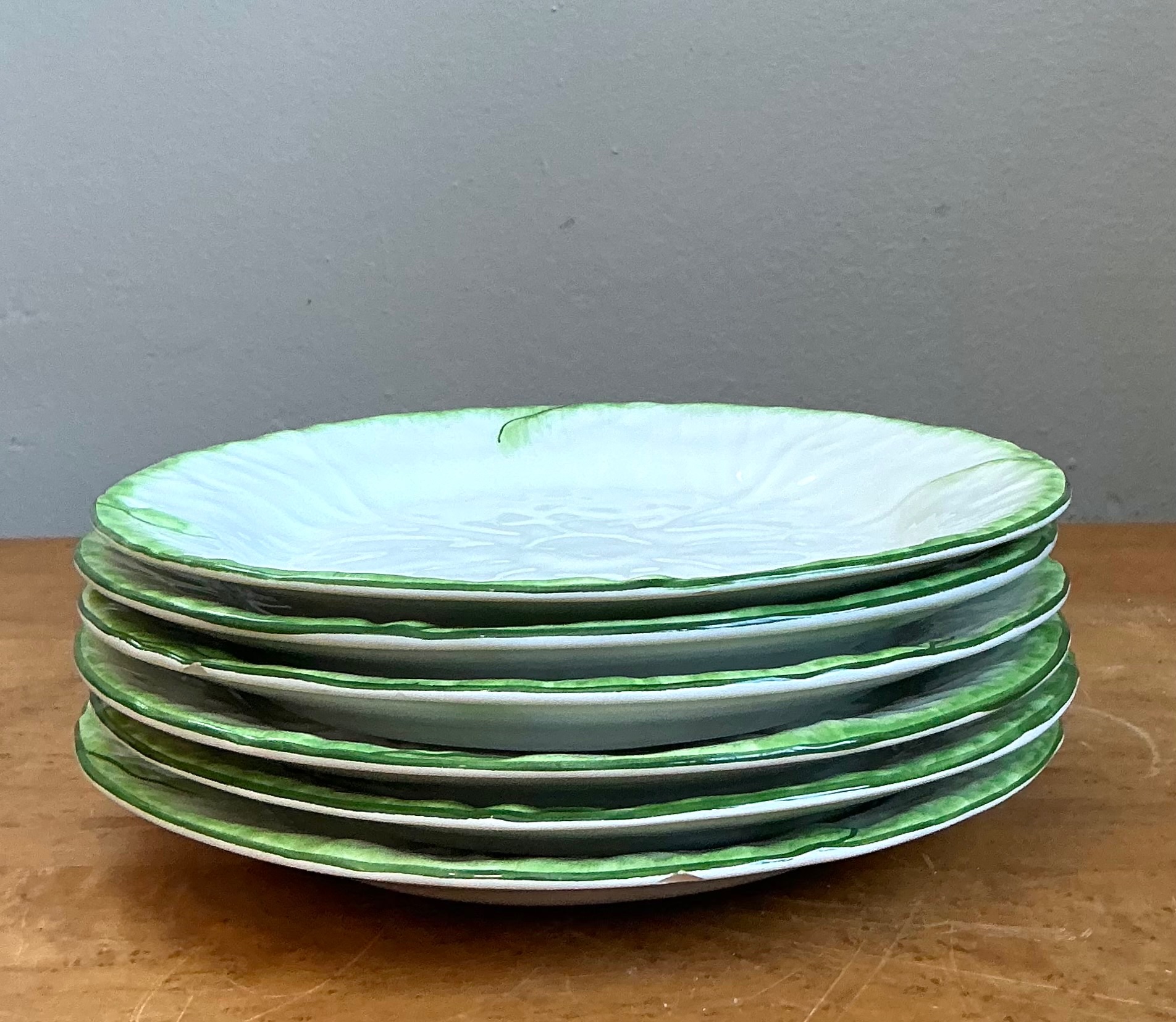 Set of 6 Vintage Tiffany and Co Ceramiche Cabbage Leaf Plates - Detail view