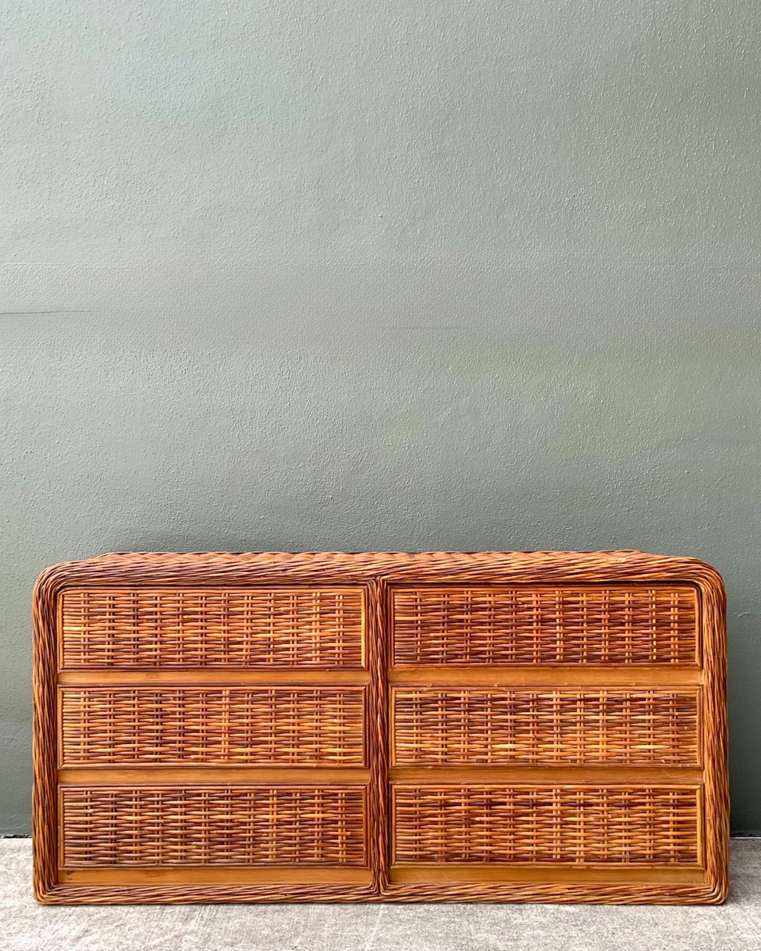 Vintage Woven Rattan Dresser - Back view