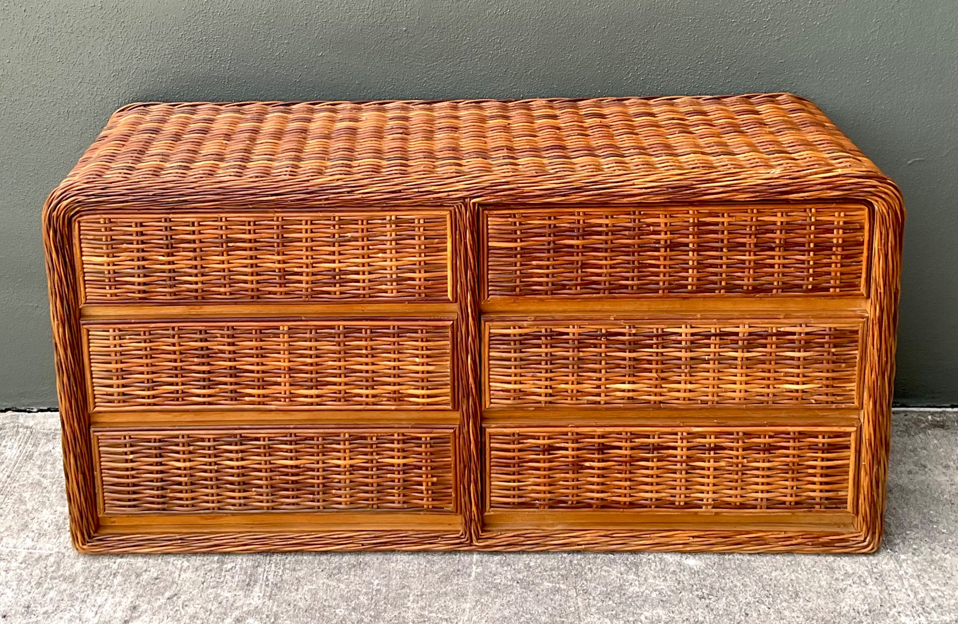 Vintage Woven Rattan Dresser - Detail view