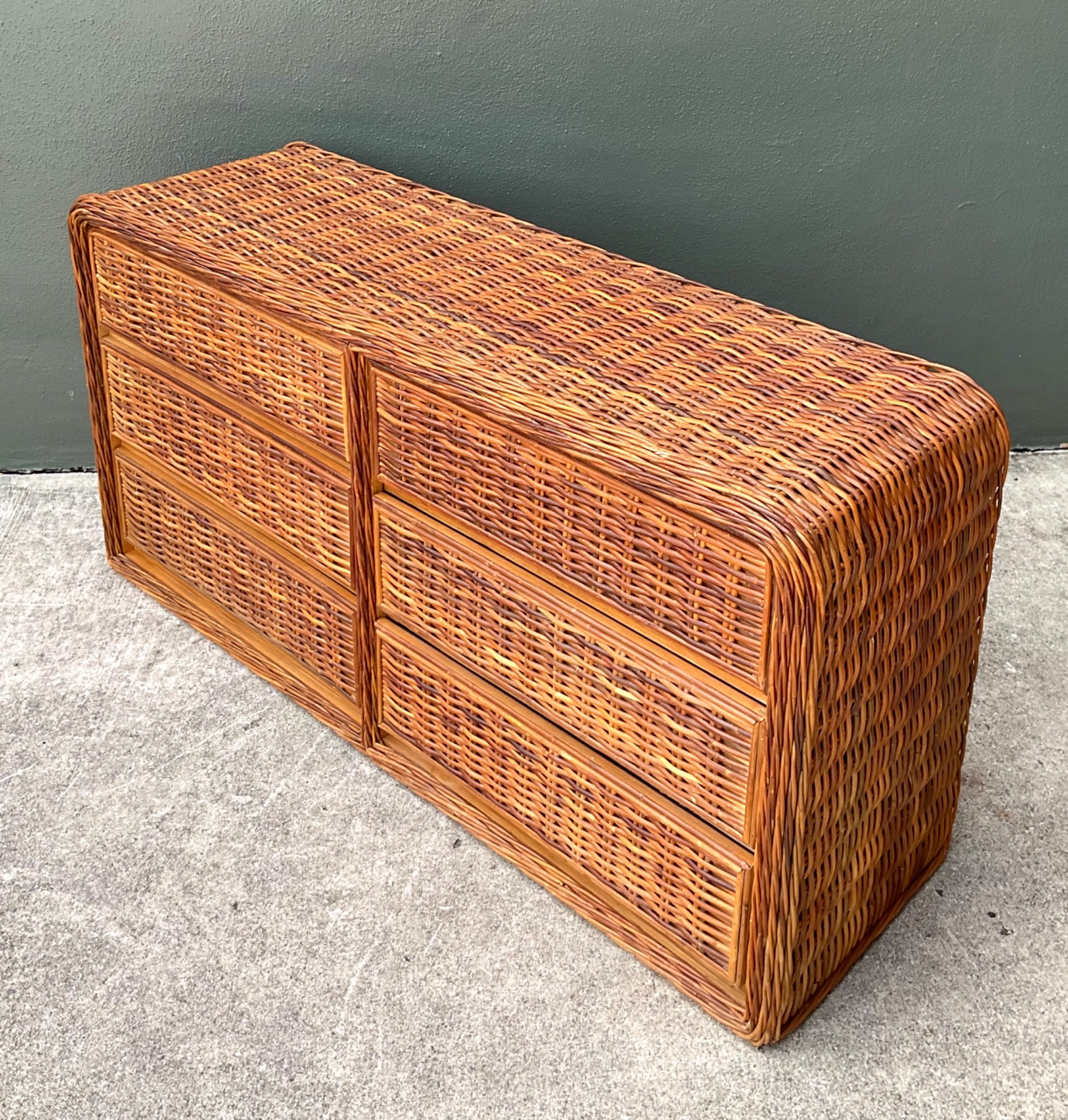 Vintage Woven Rattan Dresser - Top view
