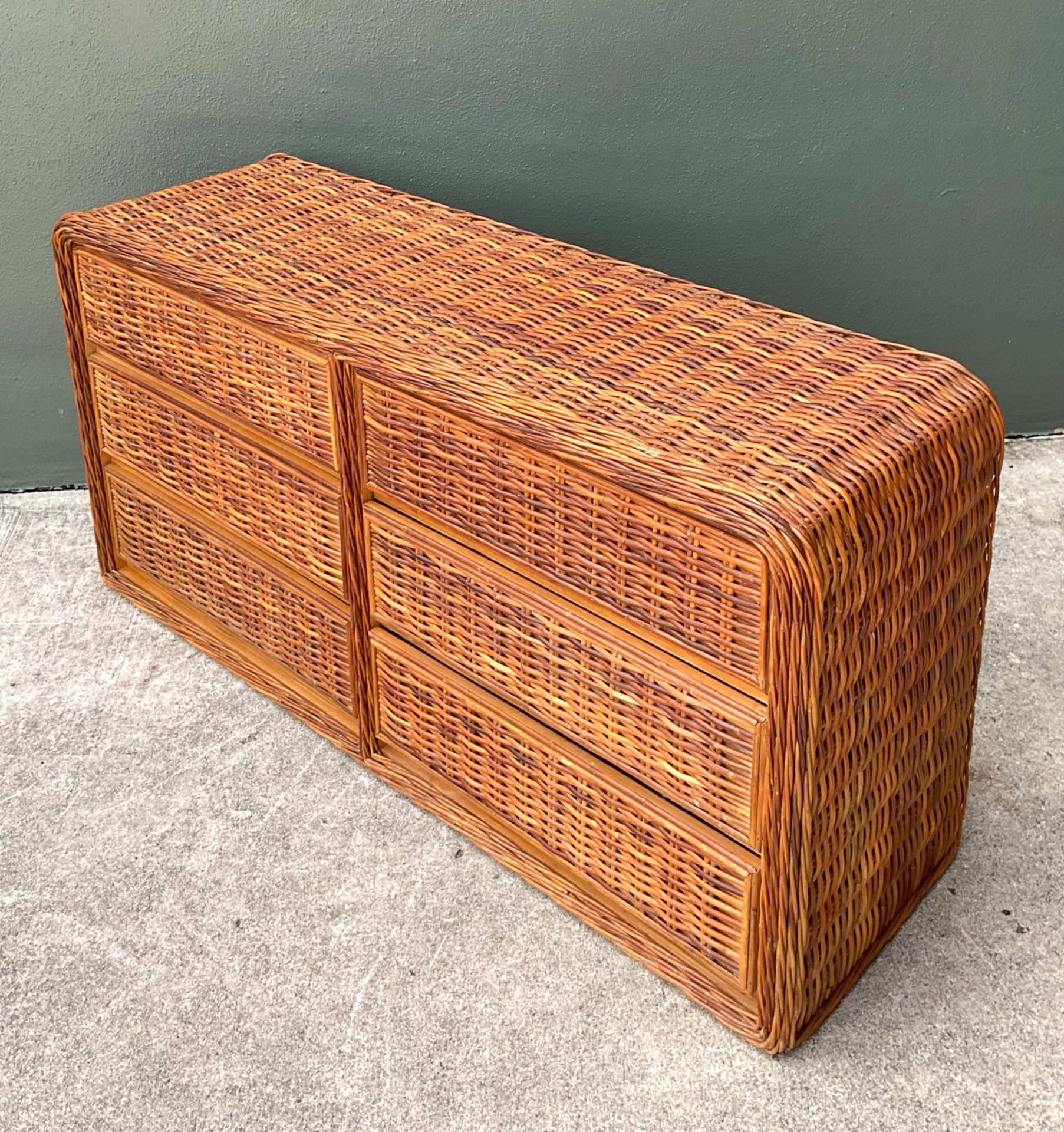 Vintage Woven Rattan Dresser - Side view