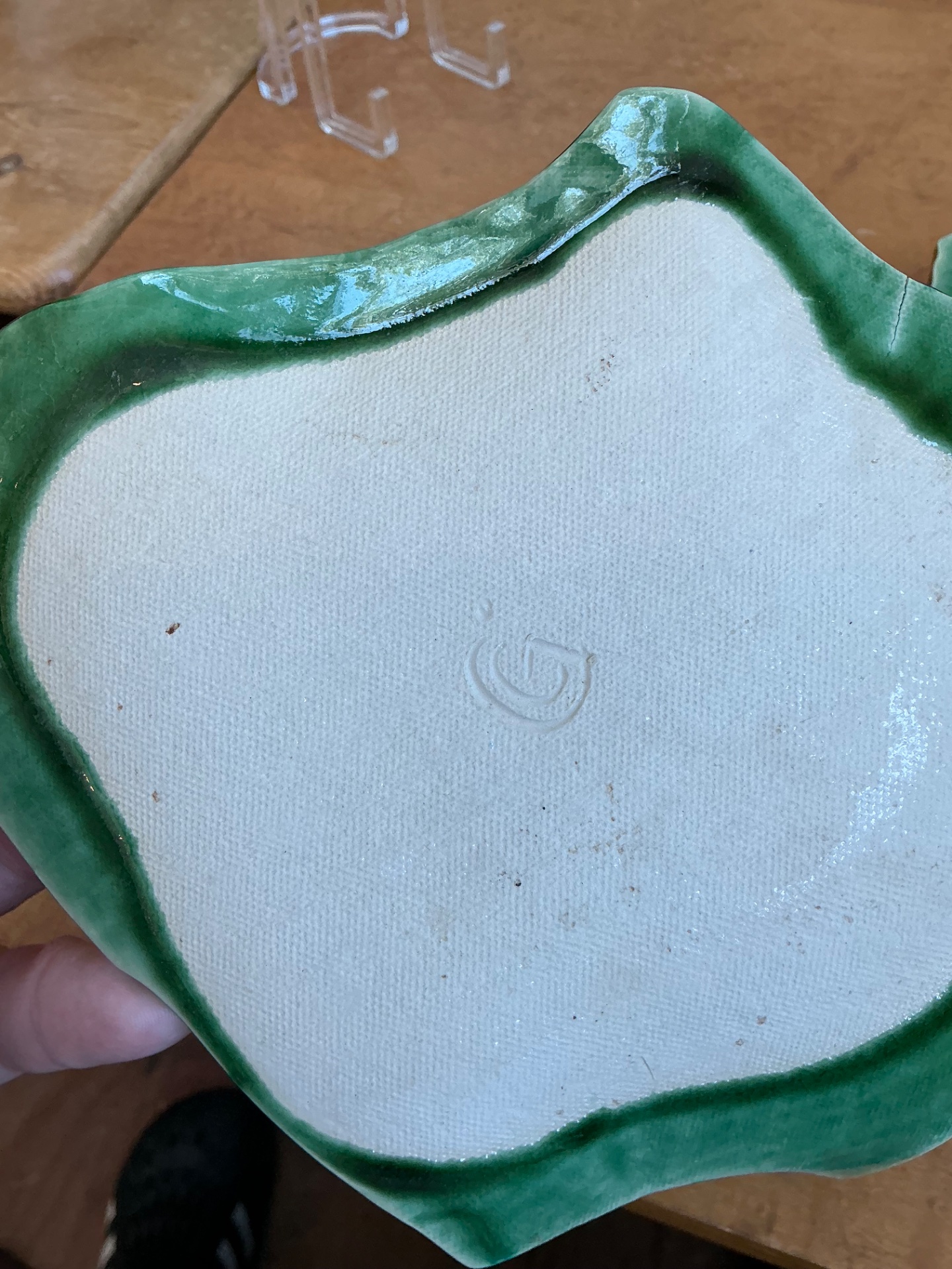 Vintage Glazed Ceramic Leaf Plates - Set of 2 - Top view