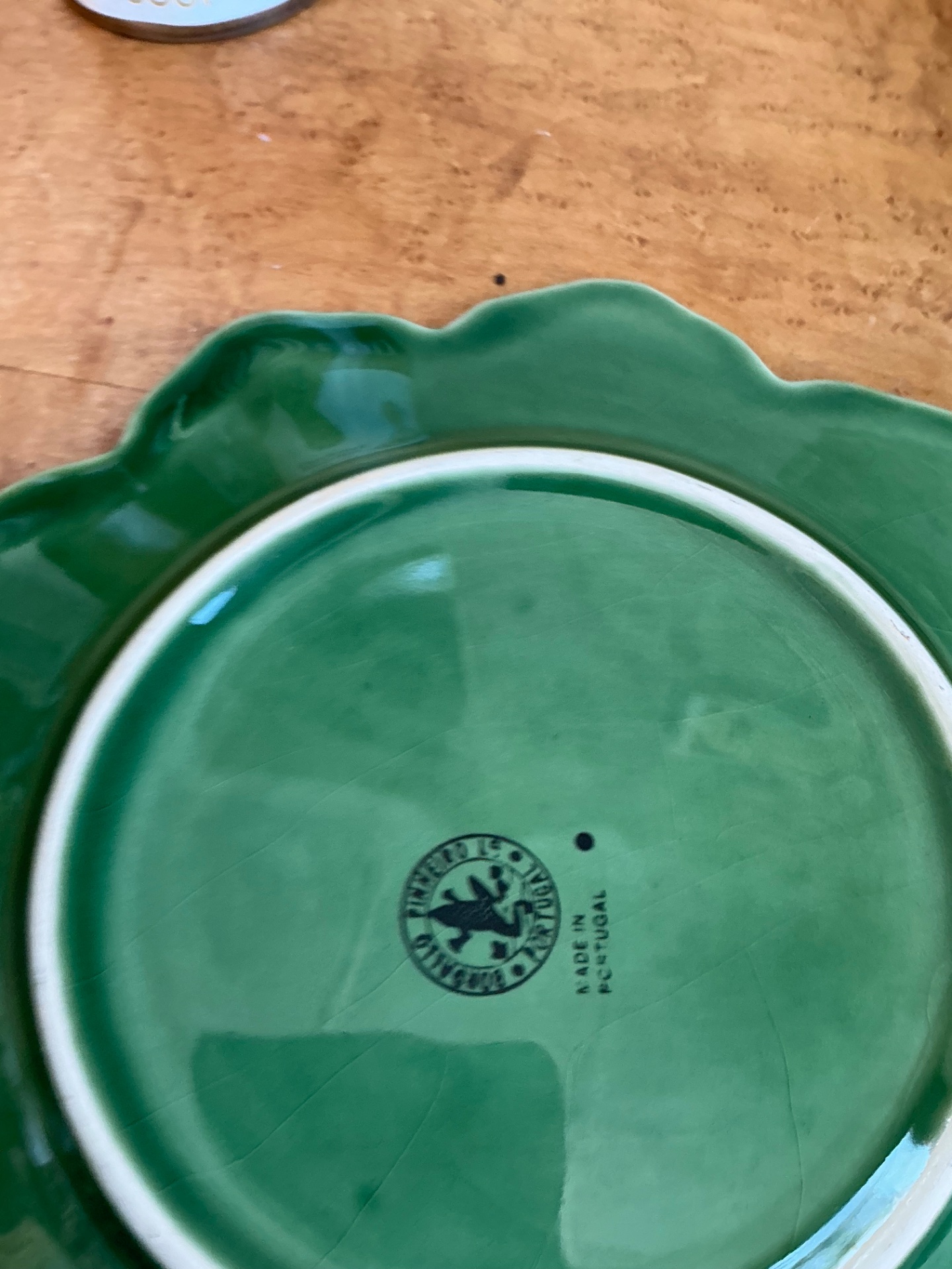 Vintage Bordallo Pinheiro Green Cabbage Leaf Plates - Set of 6 - Back view