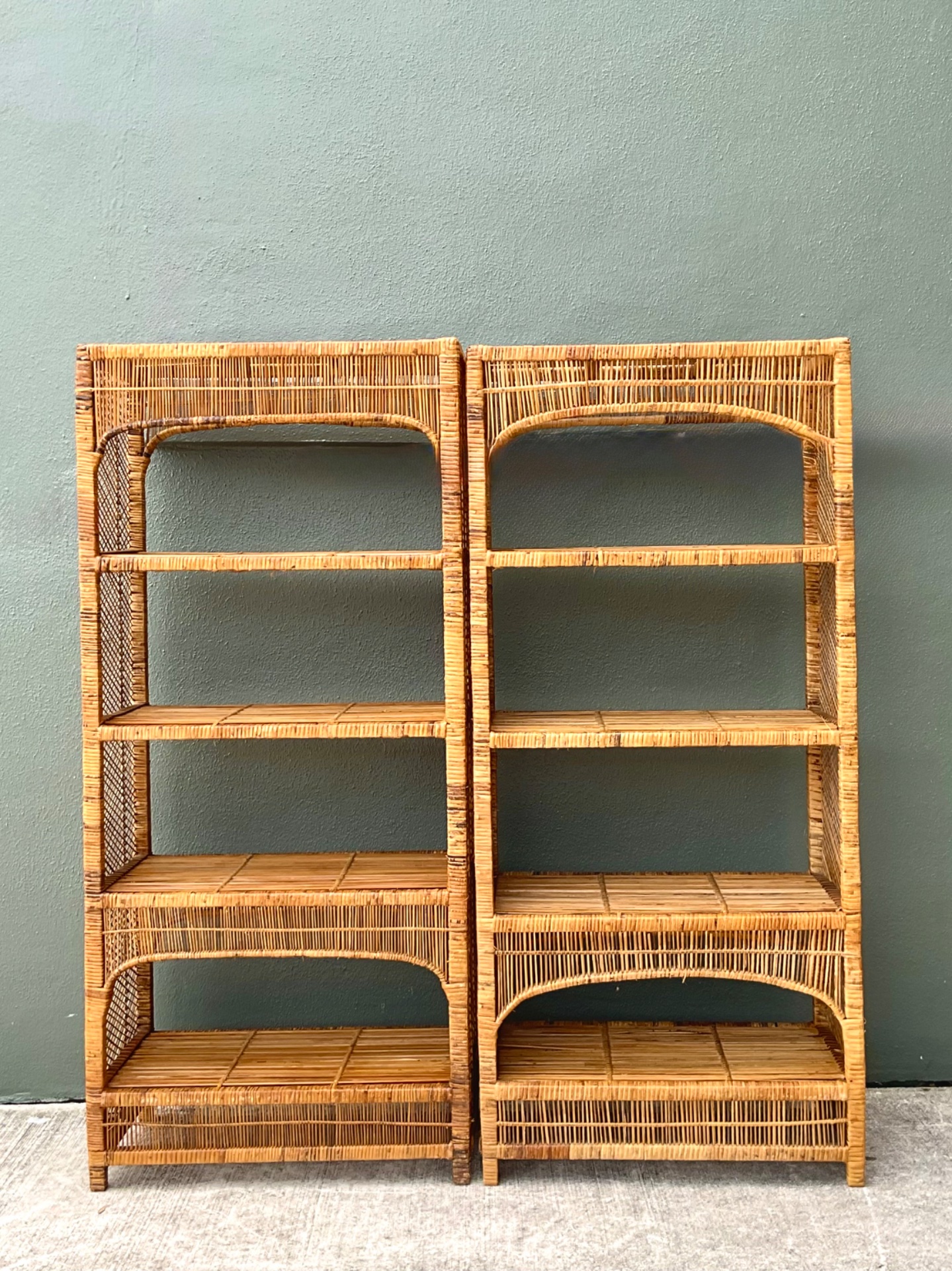 Vintage Woven Rattan Low Etagere - Set Of 2 - Detail view