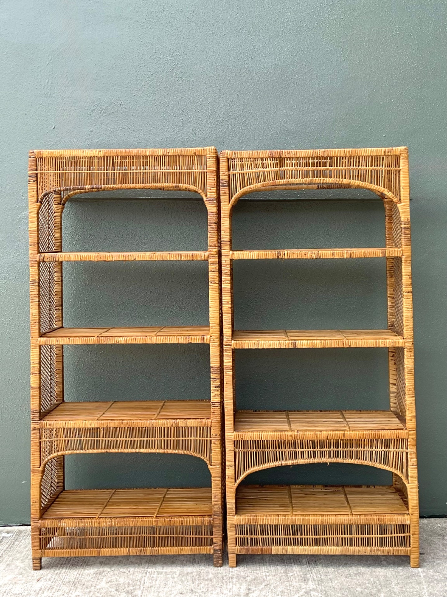 Vintage Woven Rattan Low Etagere - Set Of 2 - Top view