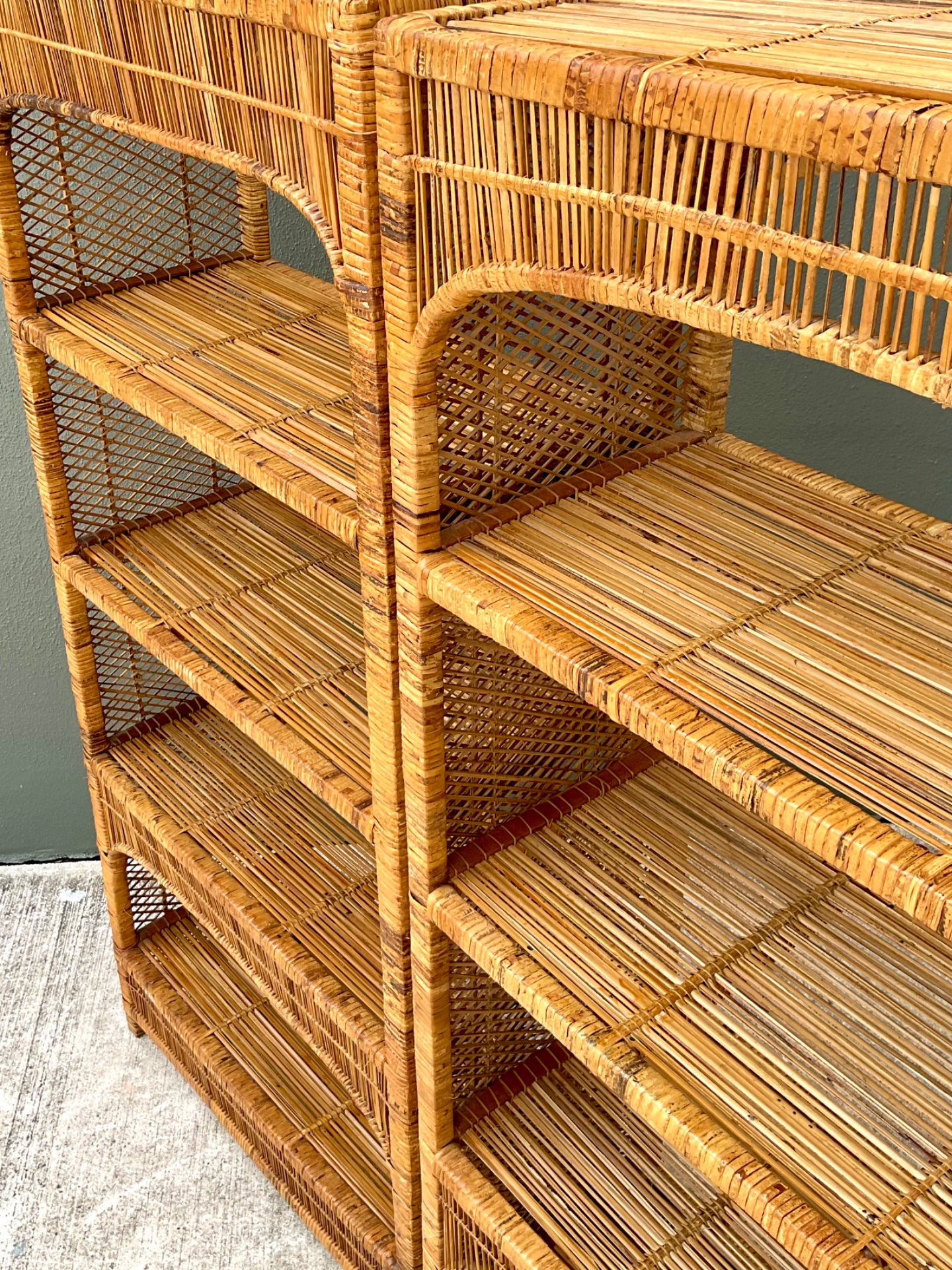 Vintage Woven Rattan Low Etagere - Set Of 2 - Back view