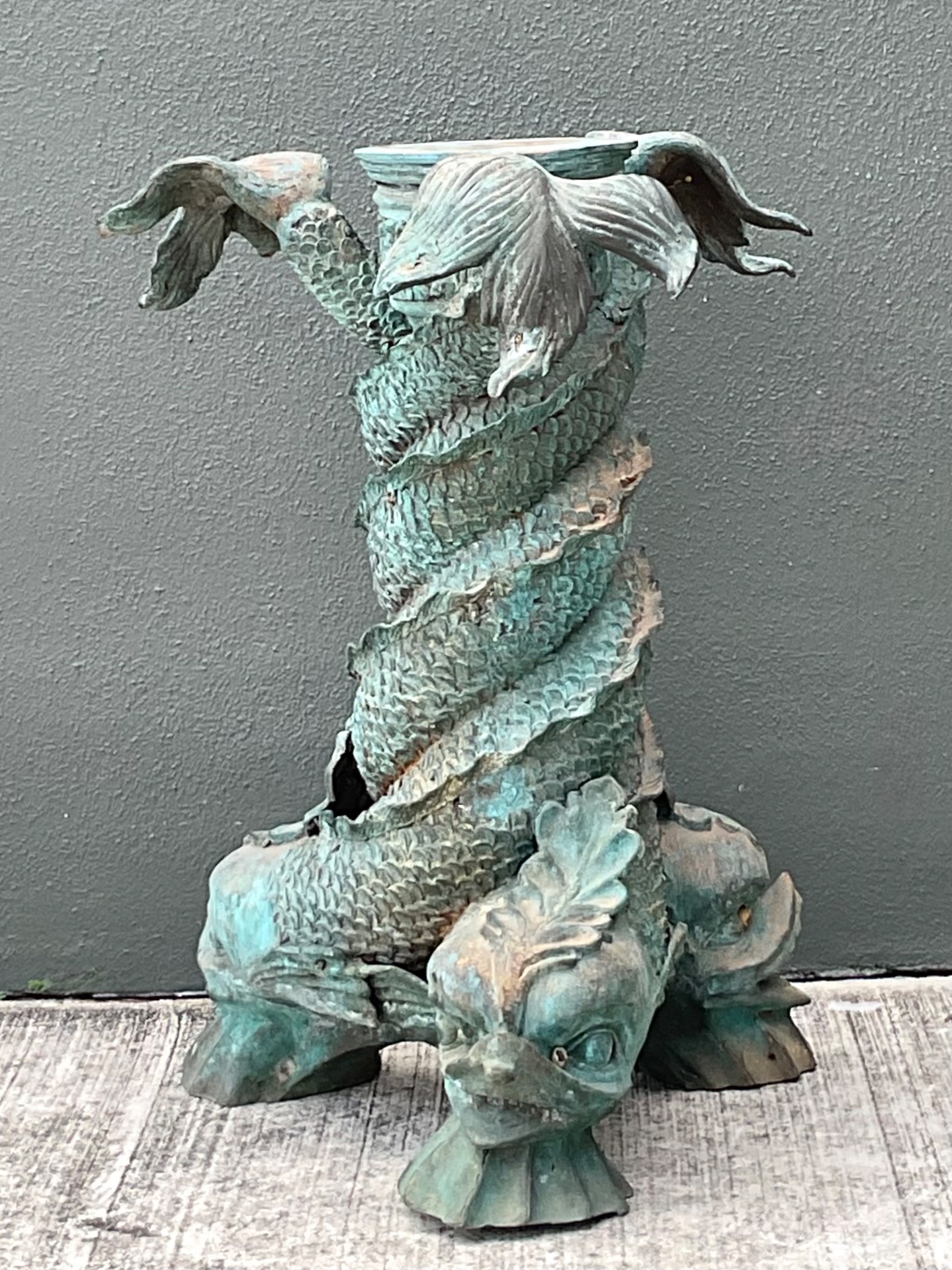 Vintage Patinated Bronze Koi Table Pedestal - Top view