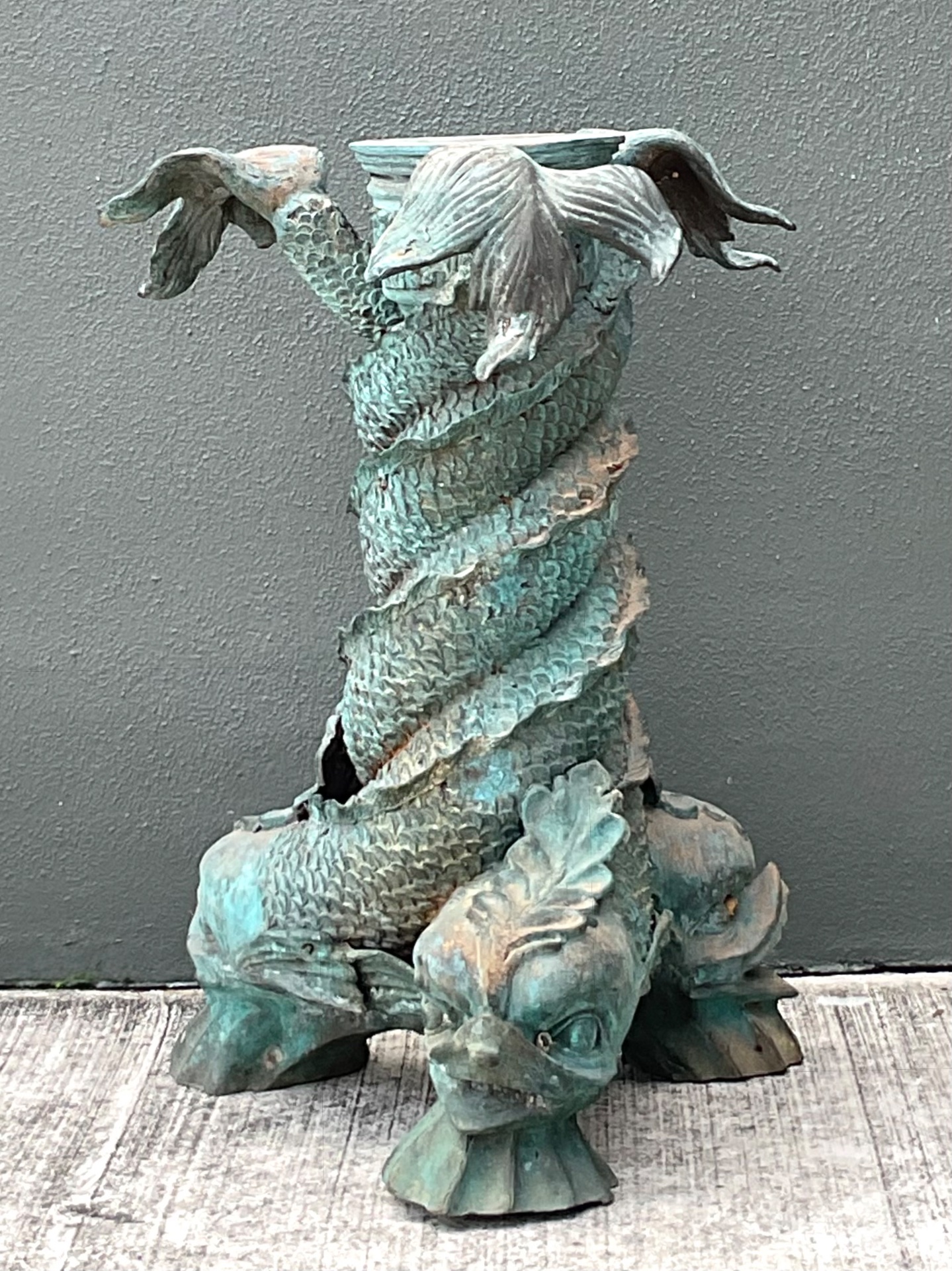 Vintage Patinated Bronze Koi Table Pedestal - Side view
