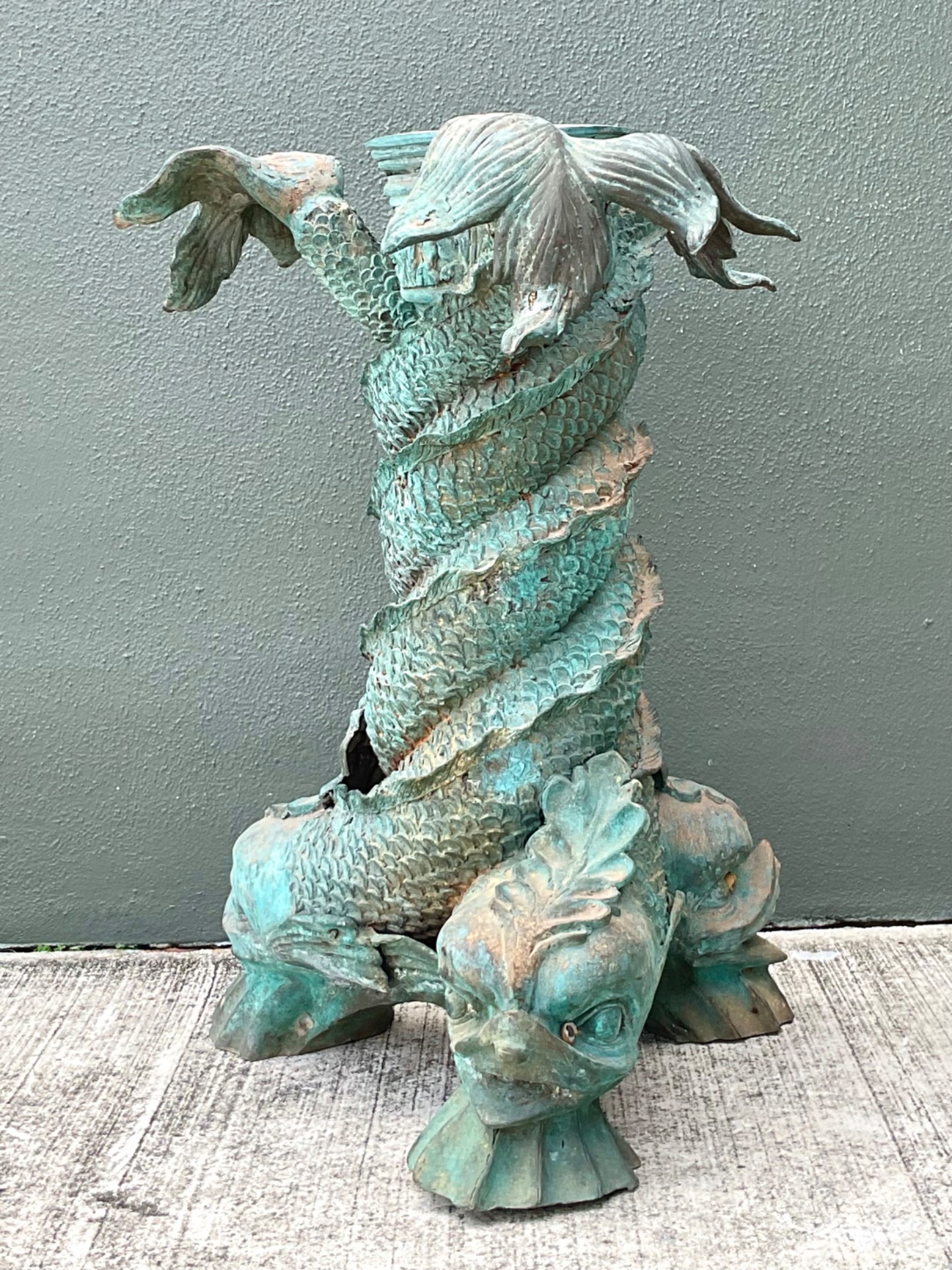 Vintage Patinated Bronze Koi Table Pedestal - Back view