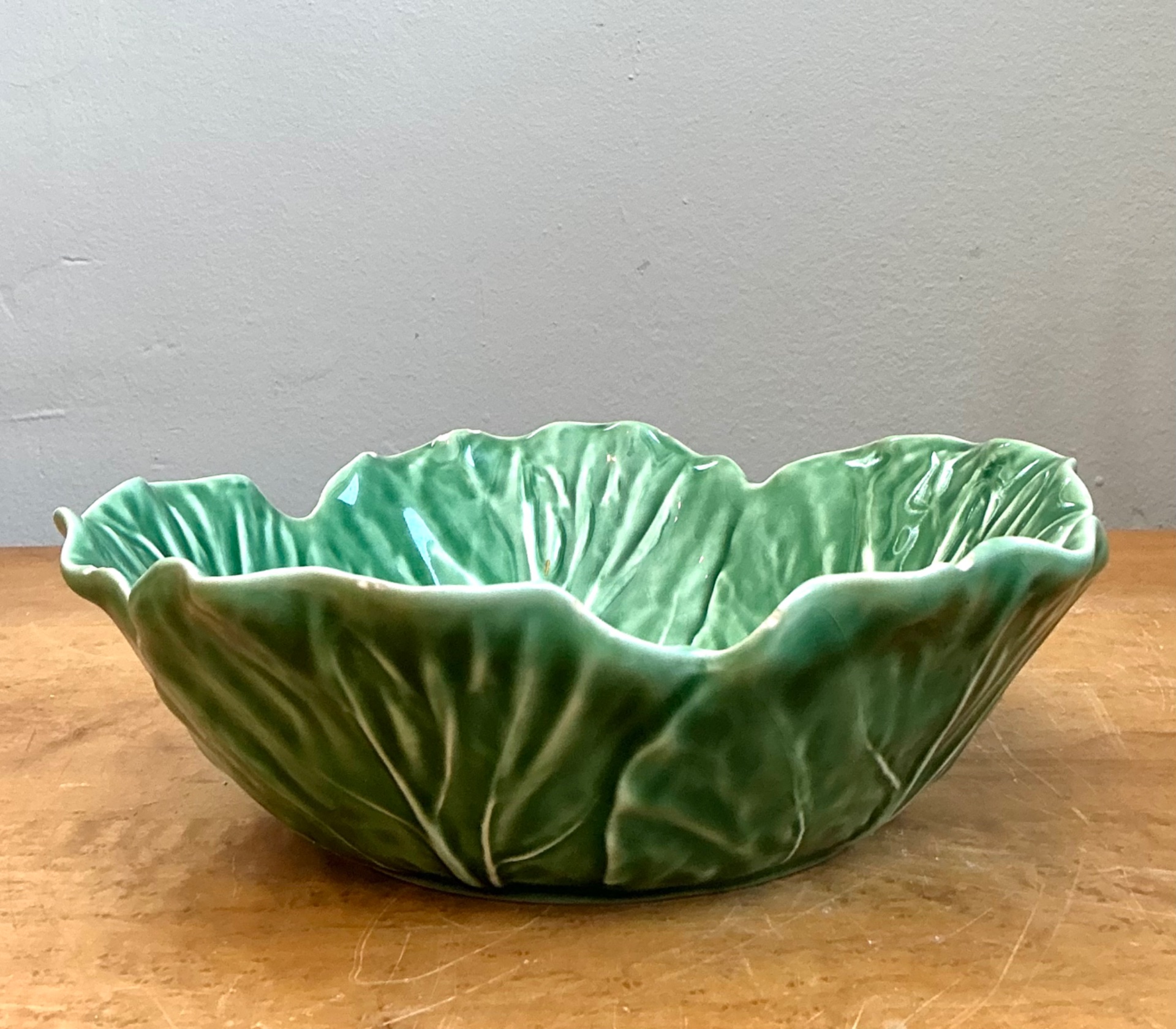 Vintage Bordallo Pinheiro Green Cabbage Leaf Bowl - Back view