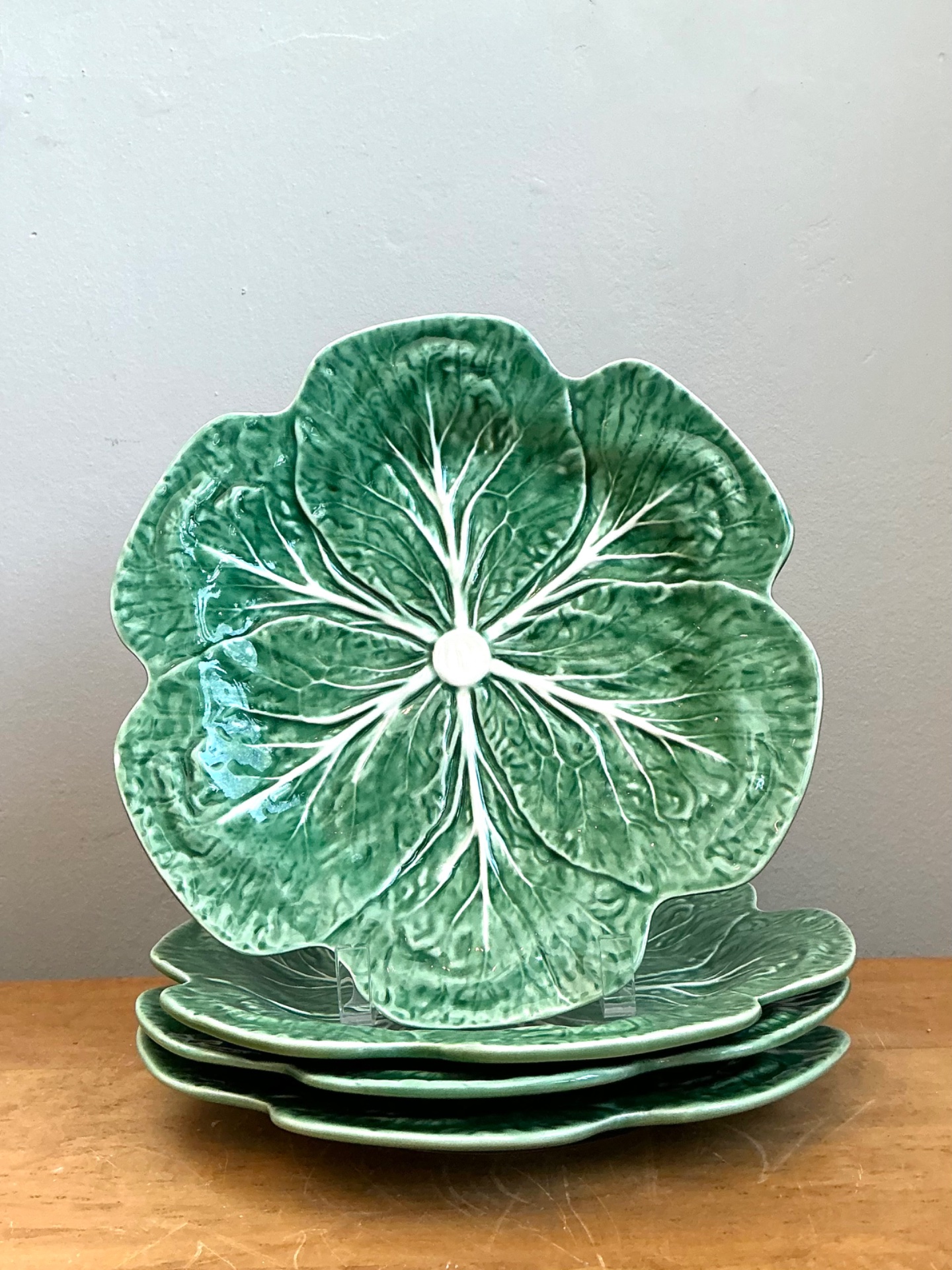 Vintage Bordallo Pinheiro Green Cabbage Leaf Plates - Set of 4 - Back view