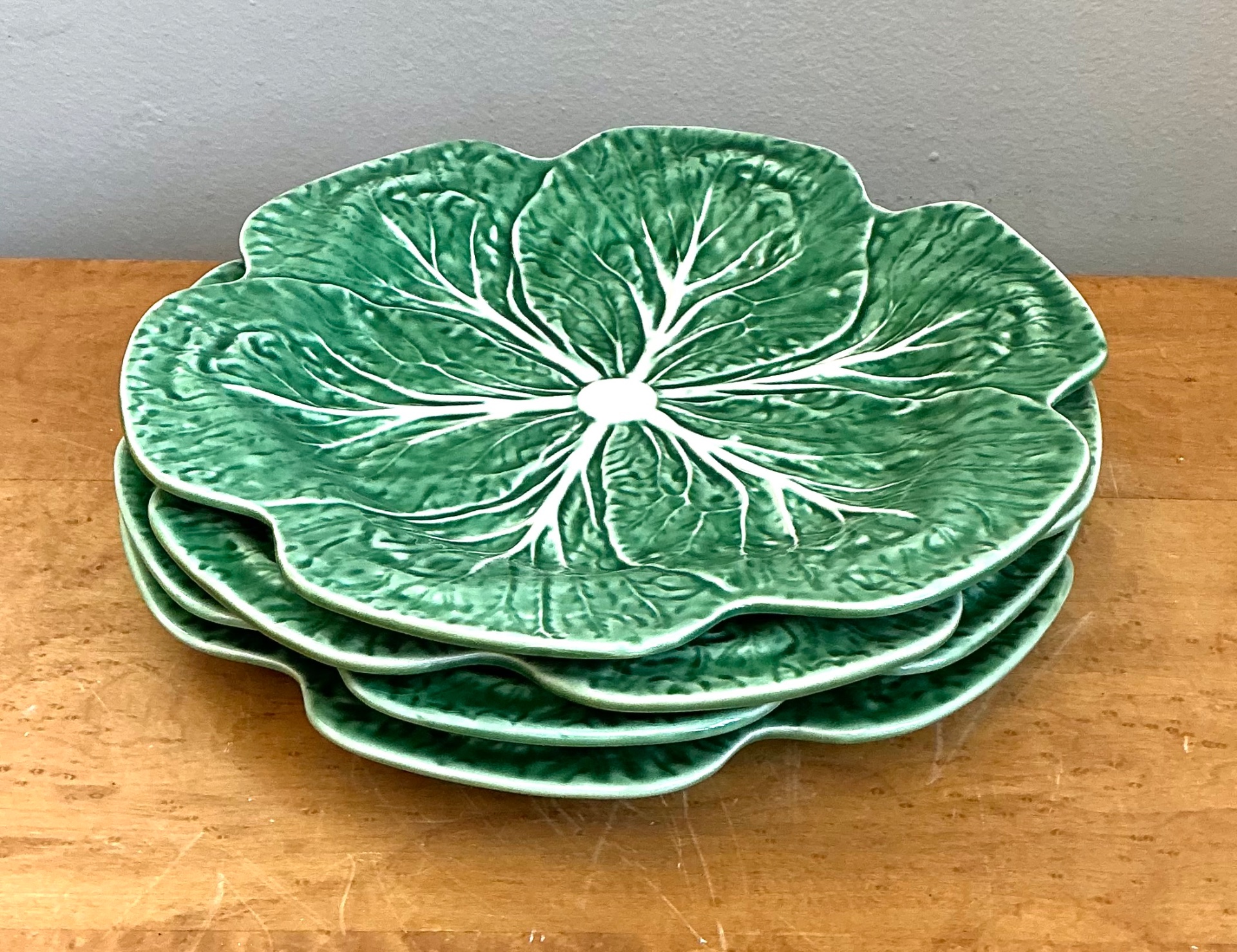 Vintage Bordallo Pinheiro Green Cabbage Leaf Plates - Set of 4 - Side view