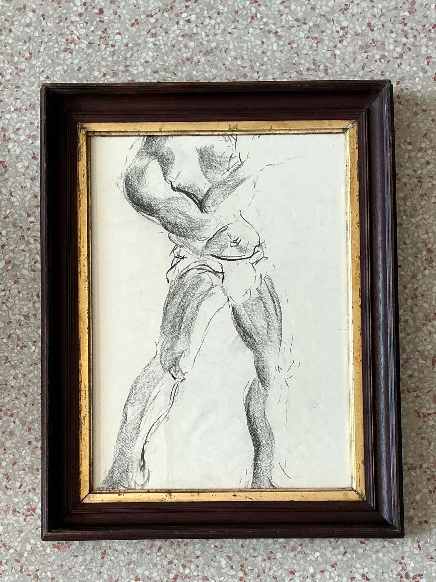 Vintage Graphite Male Torso Study - Side view