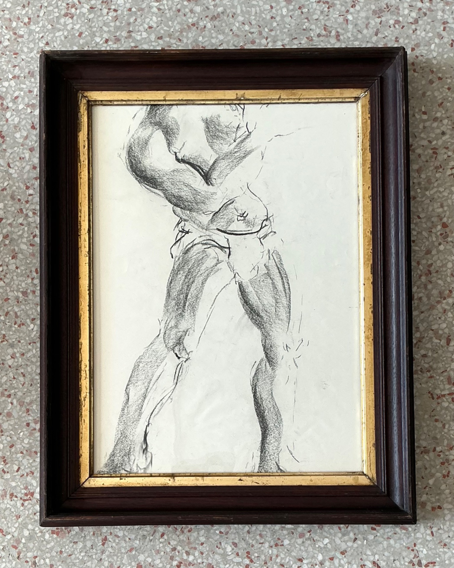 Vintage Graphite Male Torso Study - Detail view