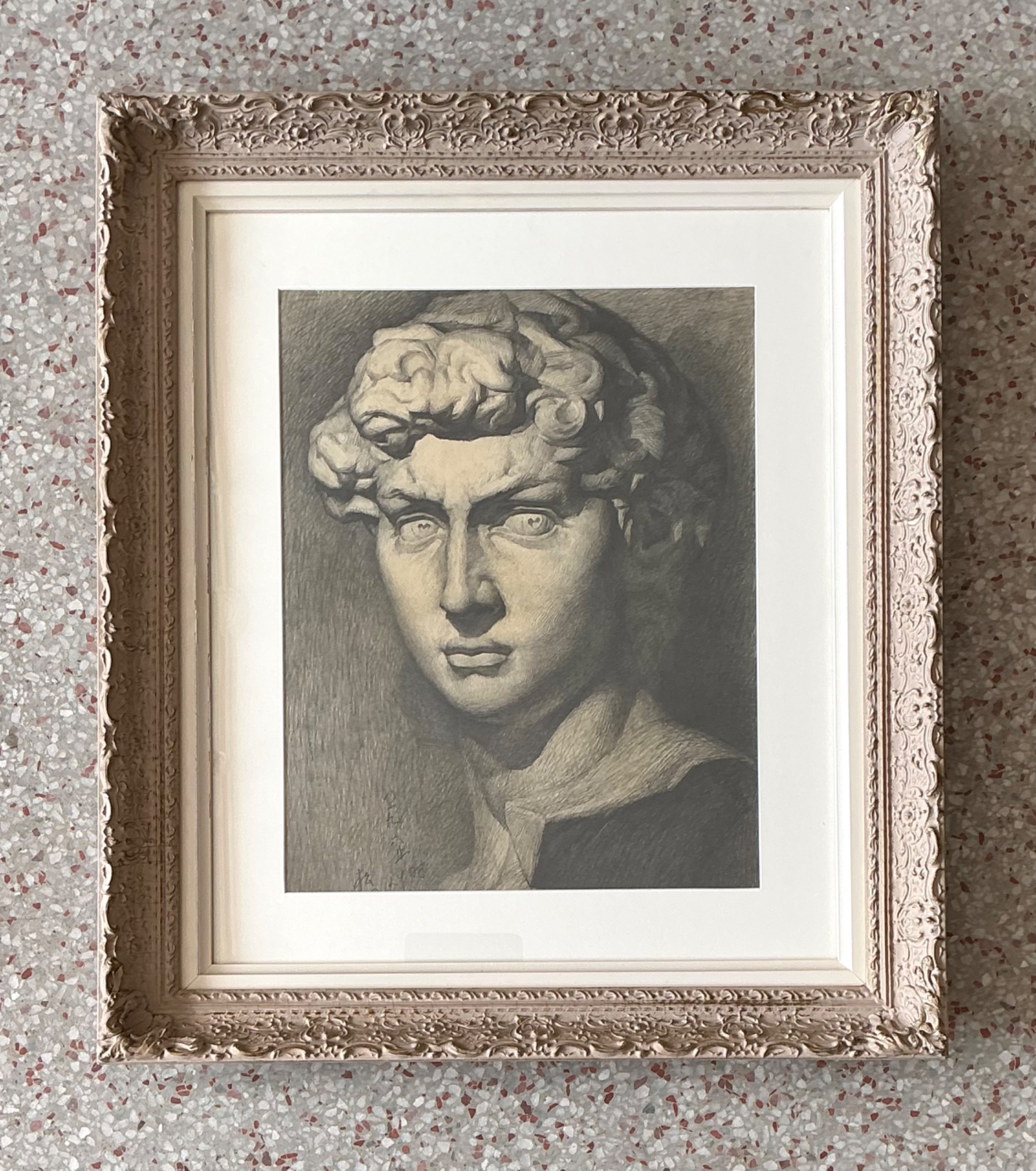 Vintage Graphite Portrait in Ornate Frame - Side view