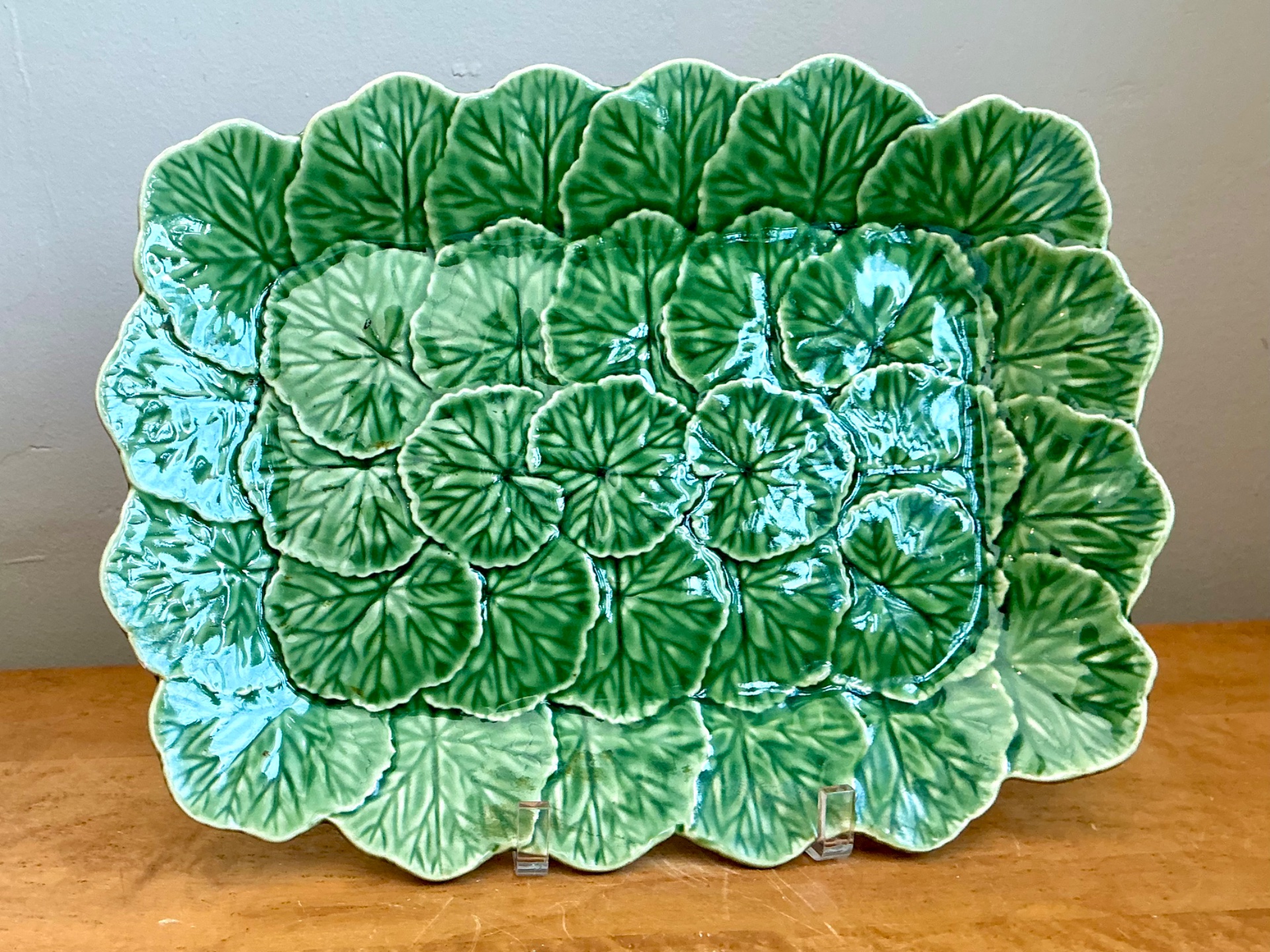 Vintage Bordallo Pinheiro Green Cabbage Leaf Platter - Top view