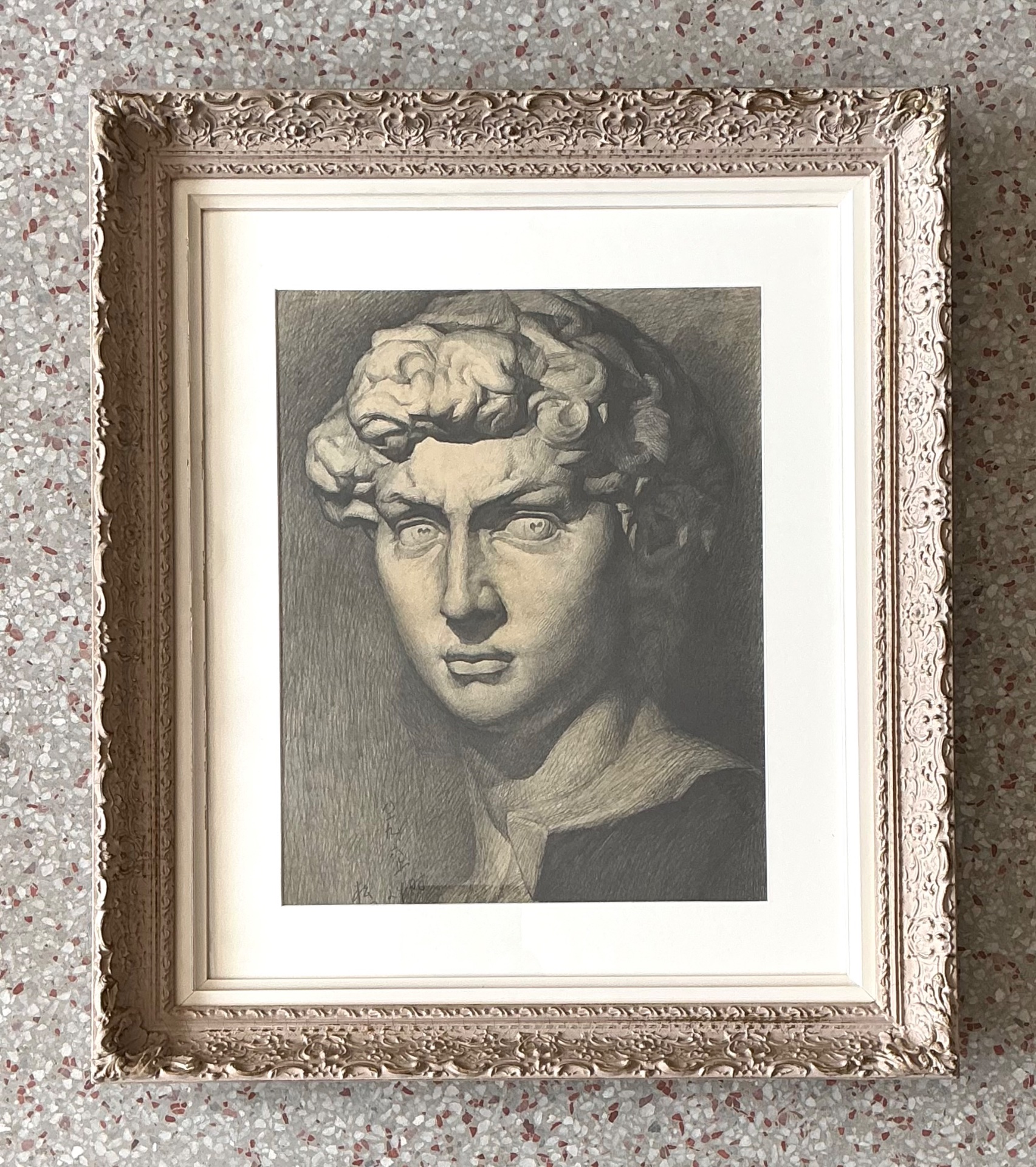 Vintage Graphite Portrait in Ornate Frame - Back view