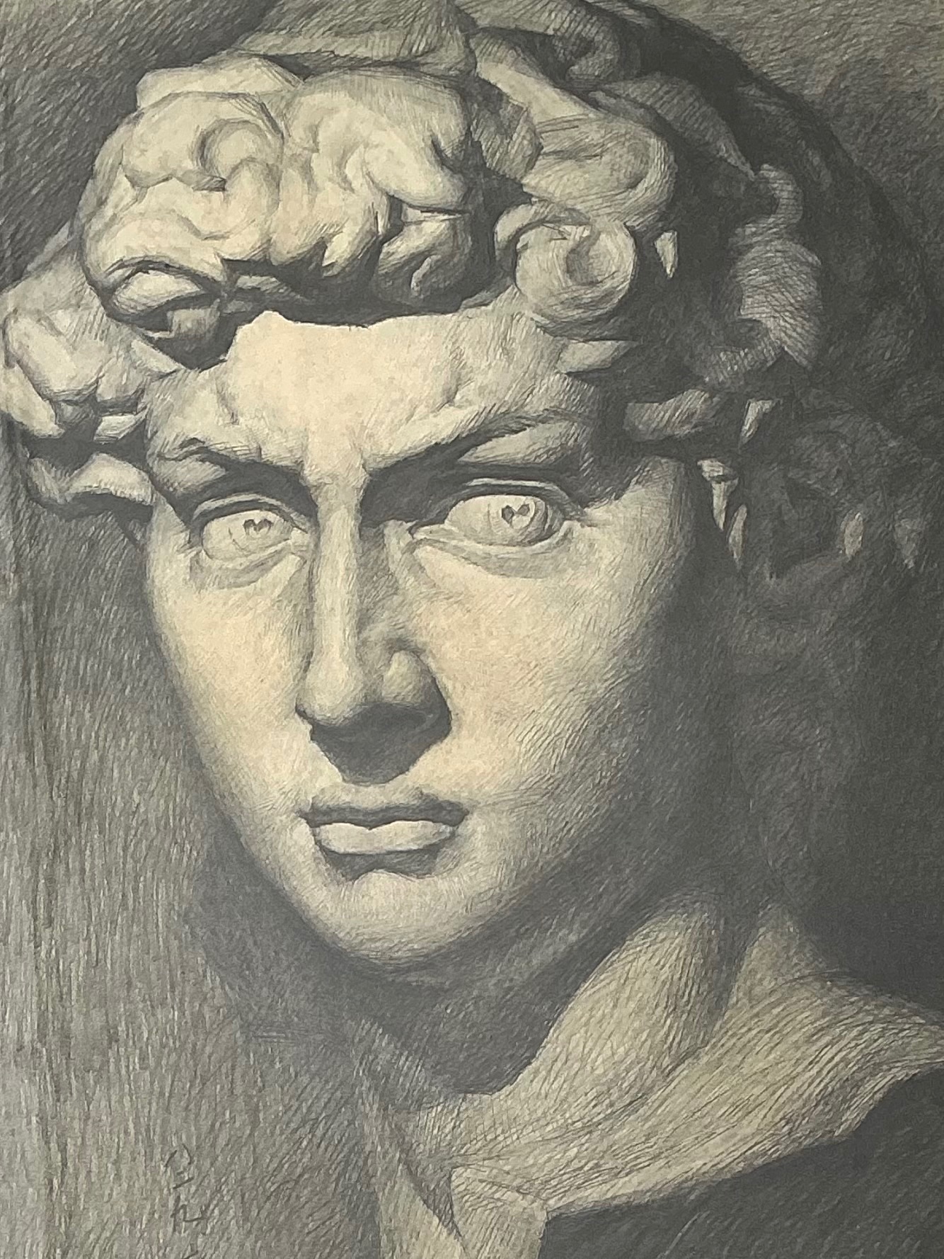 Vintage Graphite Portrait in Ornate Frame - Detail view