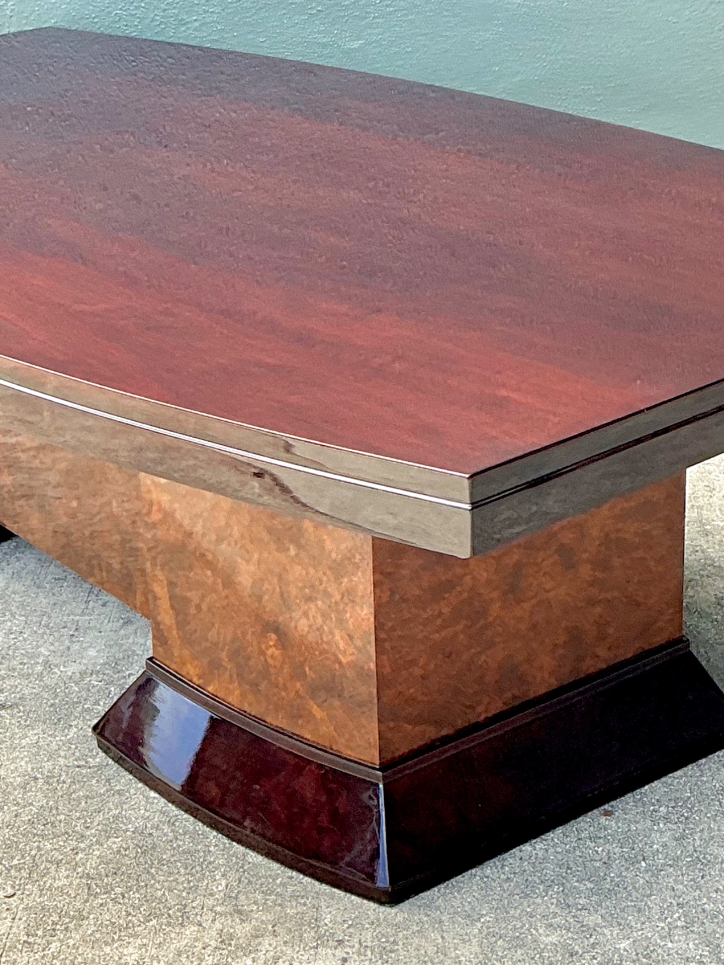 Vintage Custom Deco Two Tone Burl Coffee Table - Side view