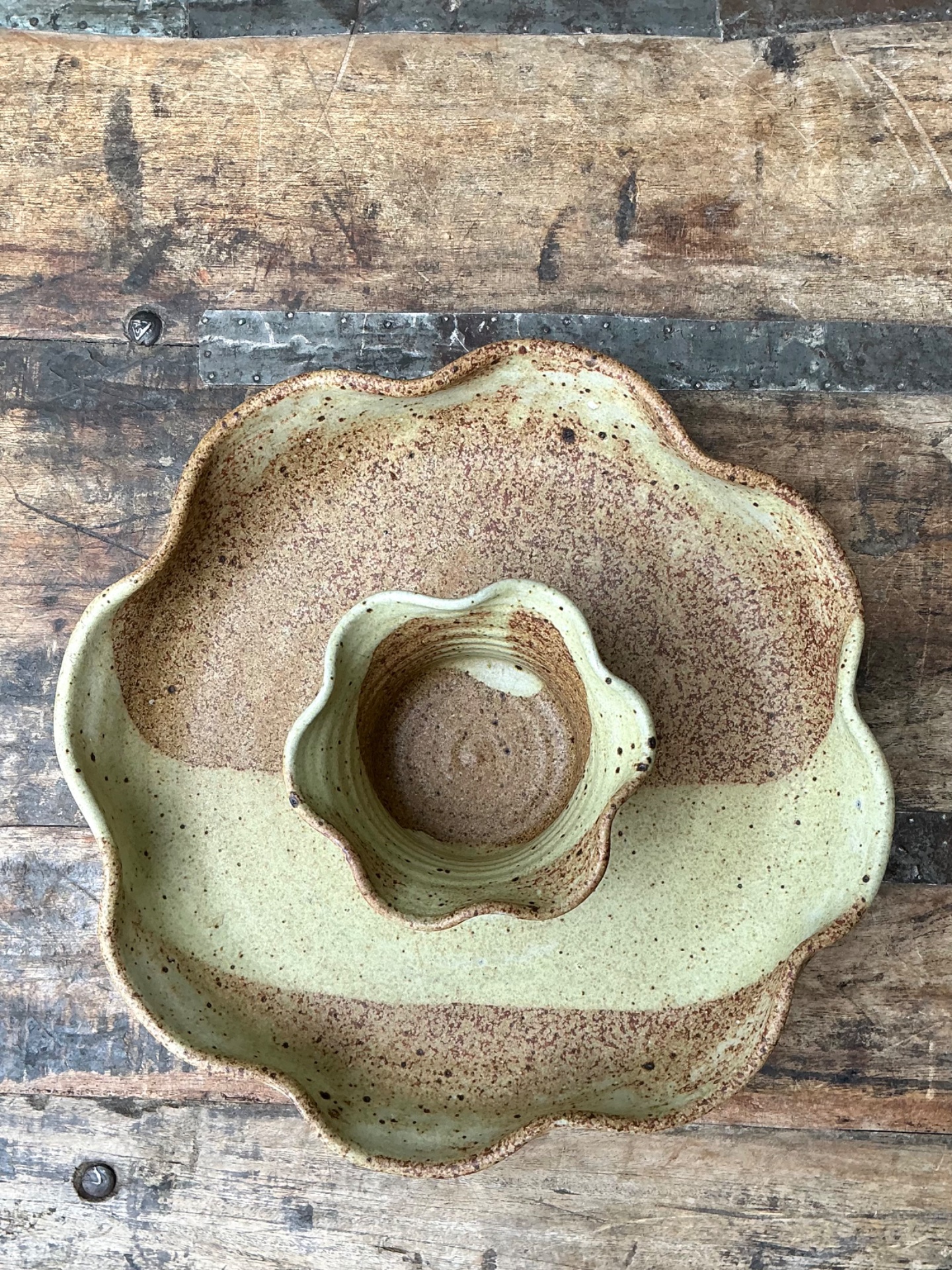 Vintage Studio Pottery Speckled Ceramic Appetizer Bowl - Back view