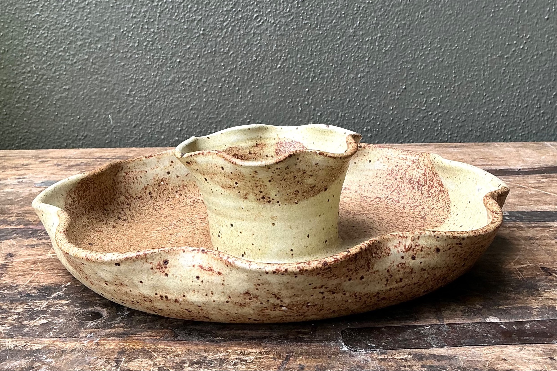 Vintage Studio Pottery Speckled Ceramic Appetizer Bowl - Detail view