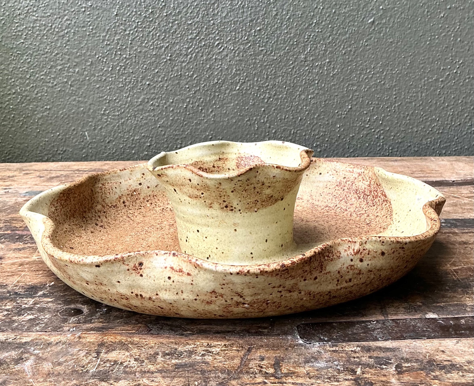 Vintage Studio Pottery Speckled Ceramic Appetizer Bowl - Top view