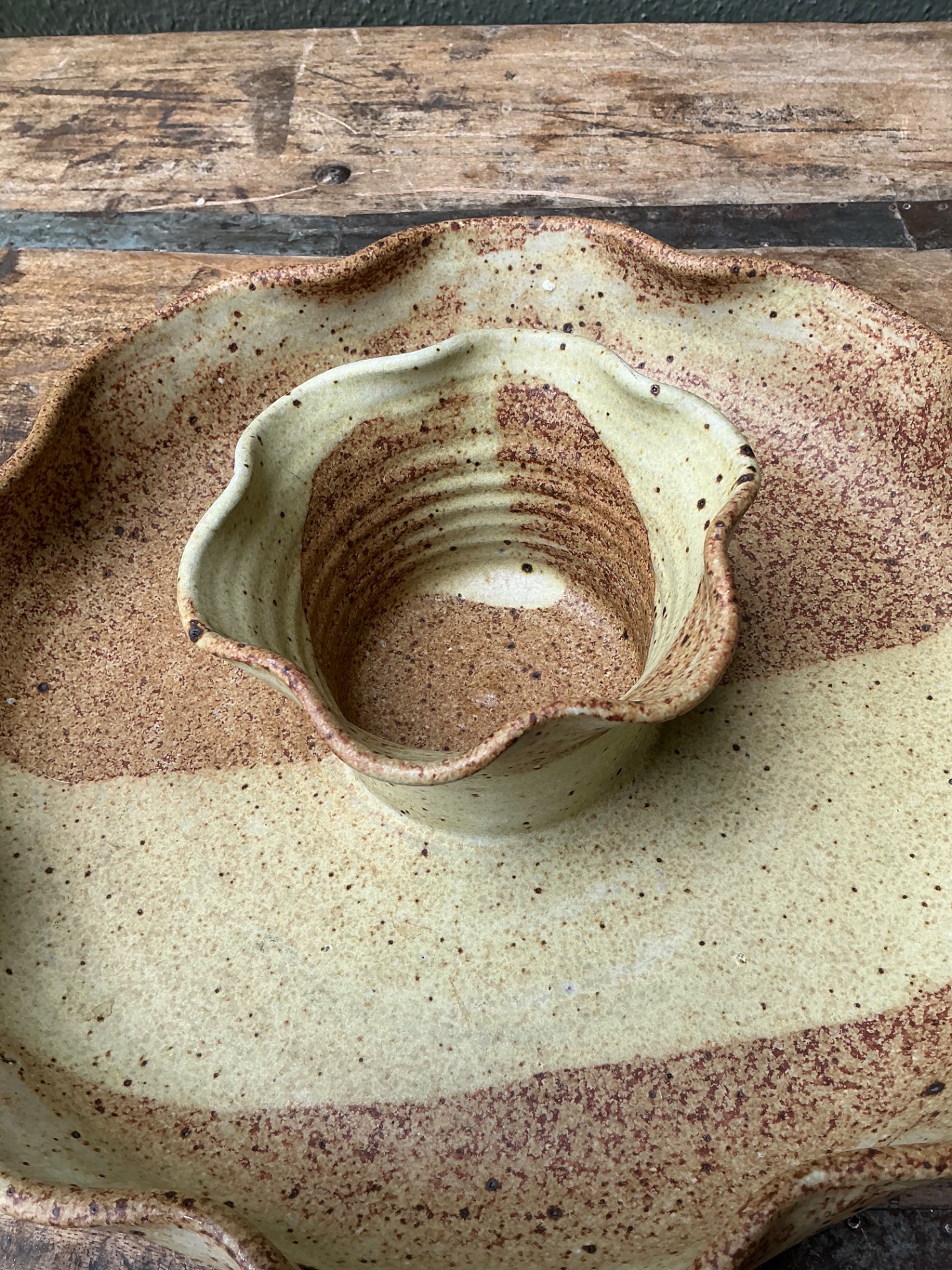 Vintage Studio Pottery Speckled Ceramic Appetizer Bowl - Side view