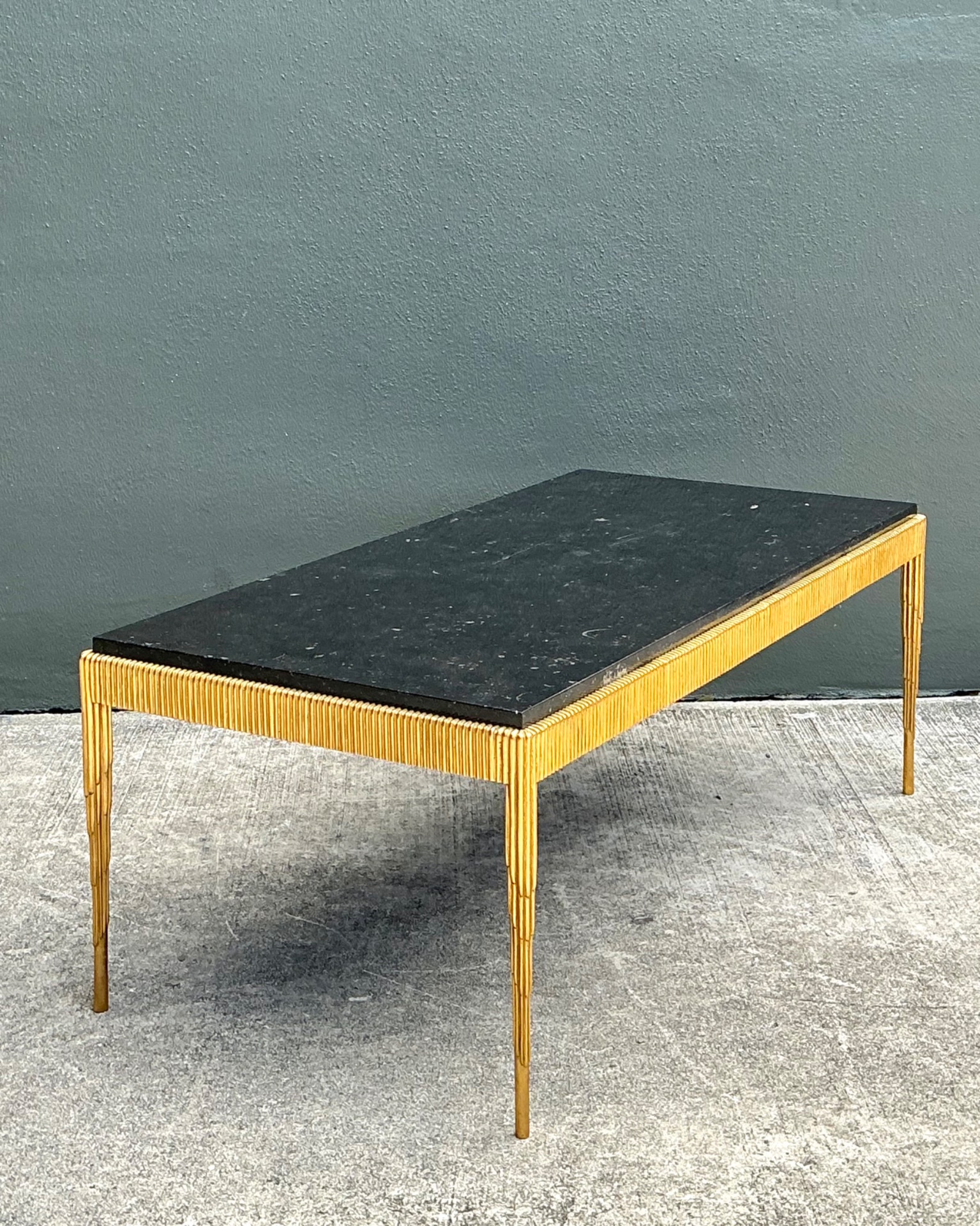 Vintage Gilt Metal and Stone Cocktail Table - Detail view