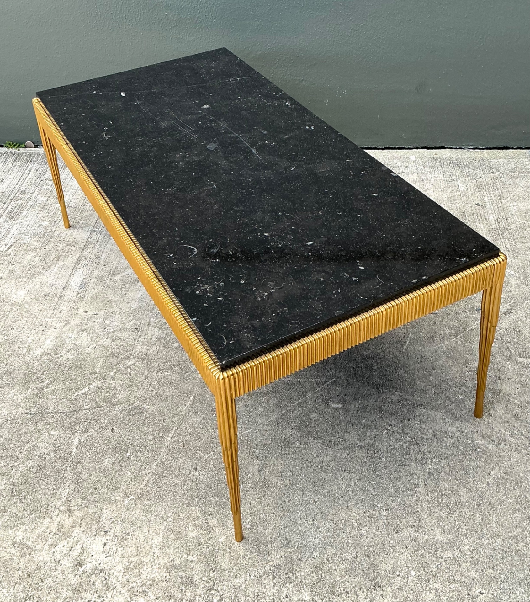 Vintage Gilt Metal and Stone Cocktail Table - Side view
