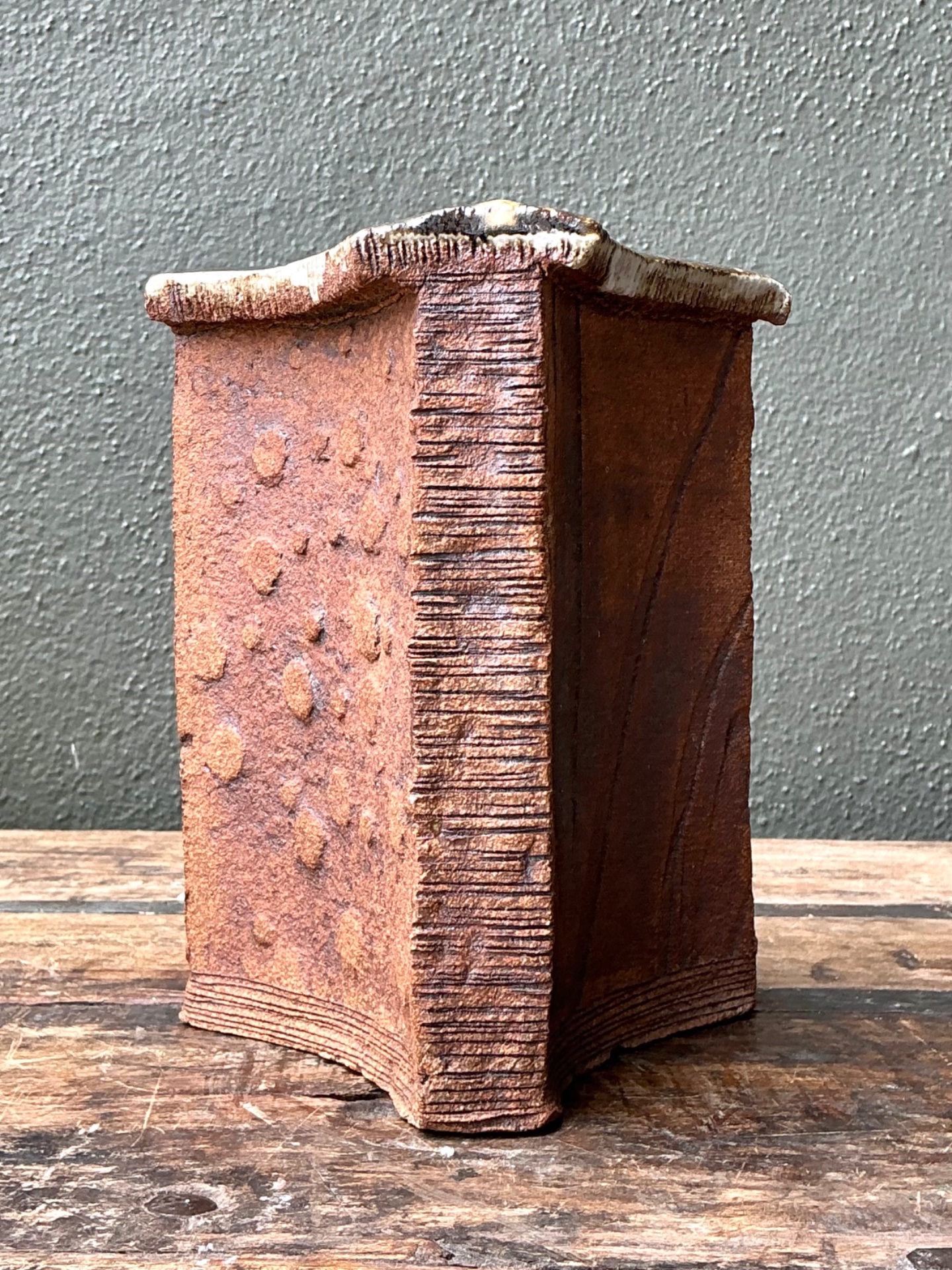 Vintage Original Studio Pottery Three Sided Vase - Side view