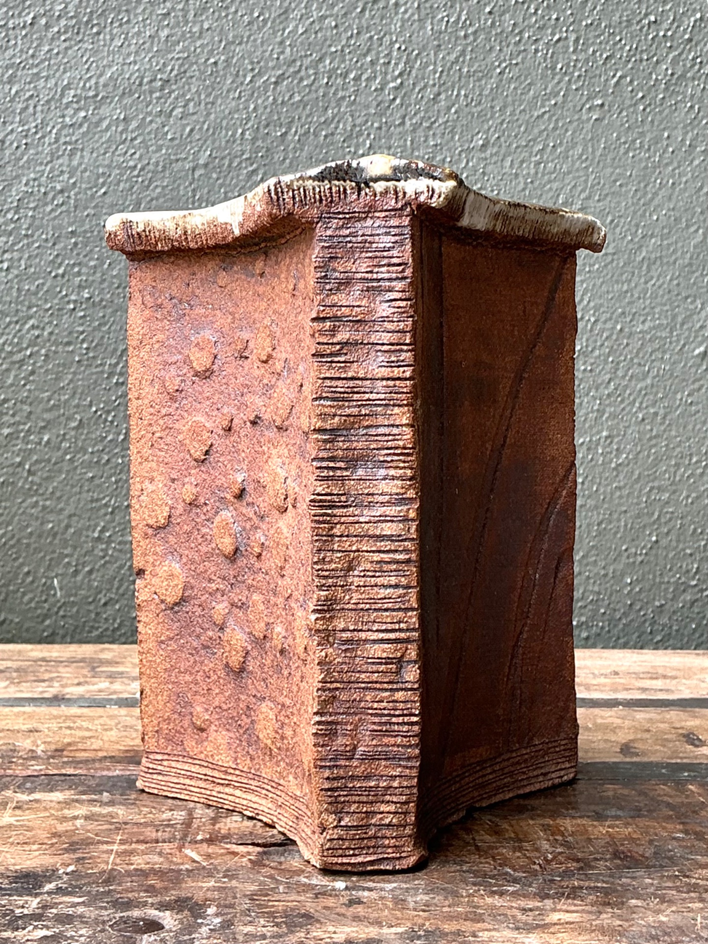 Vintage Original Studio Pottery Three Sided Vase - Detail view