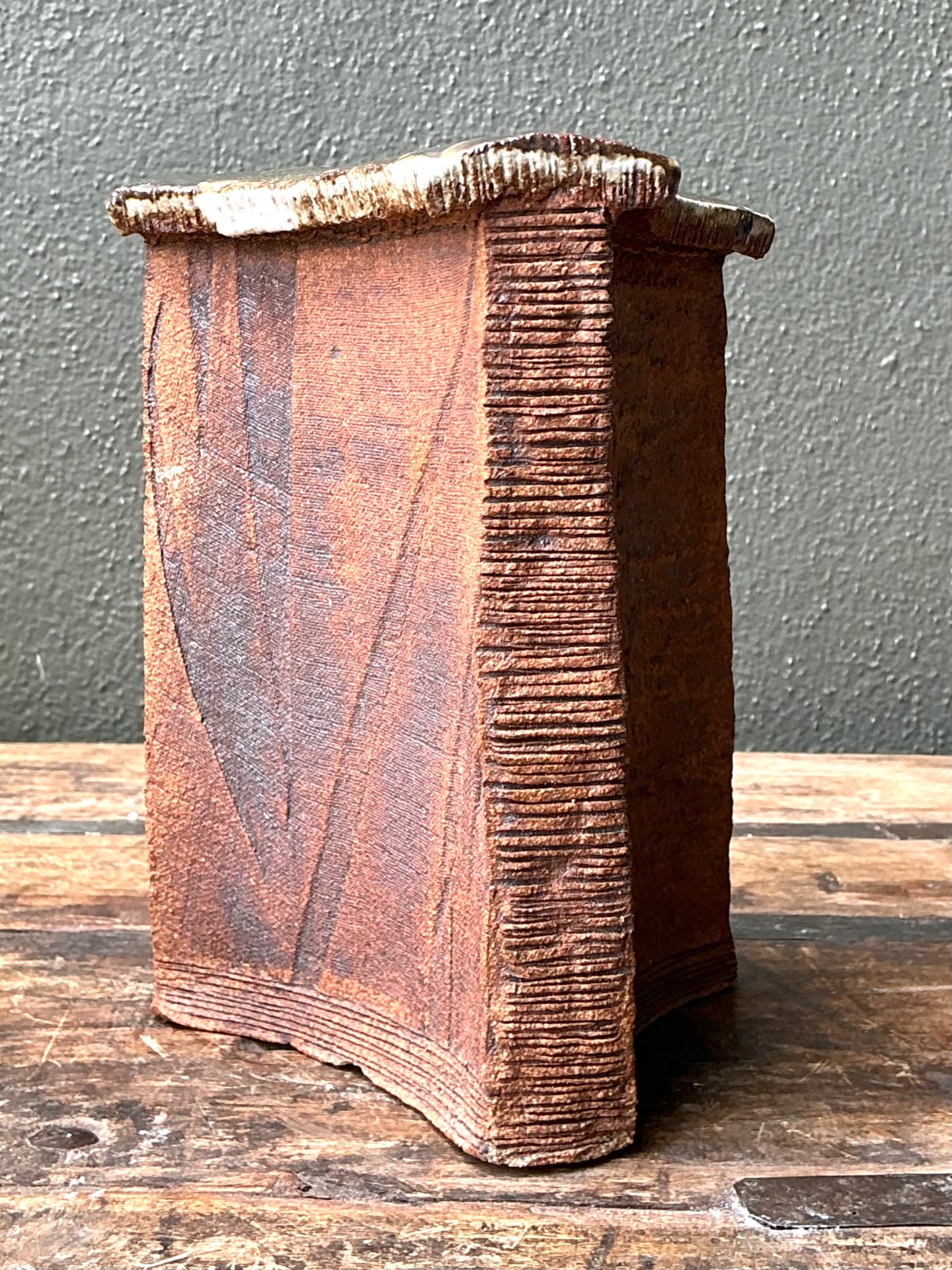 Vintage Original Studio Pottery Three Sided Vase - Back view