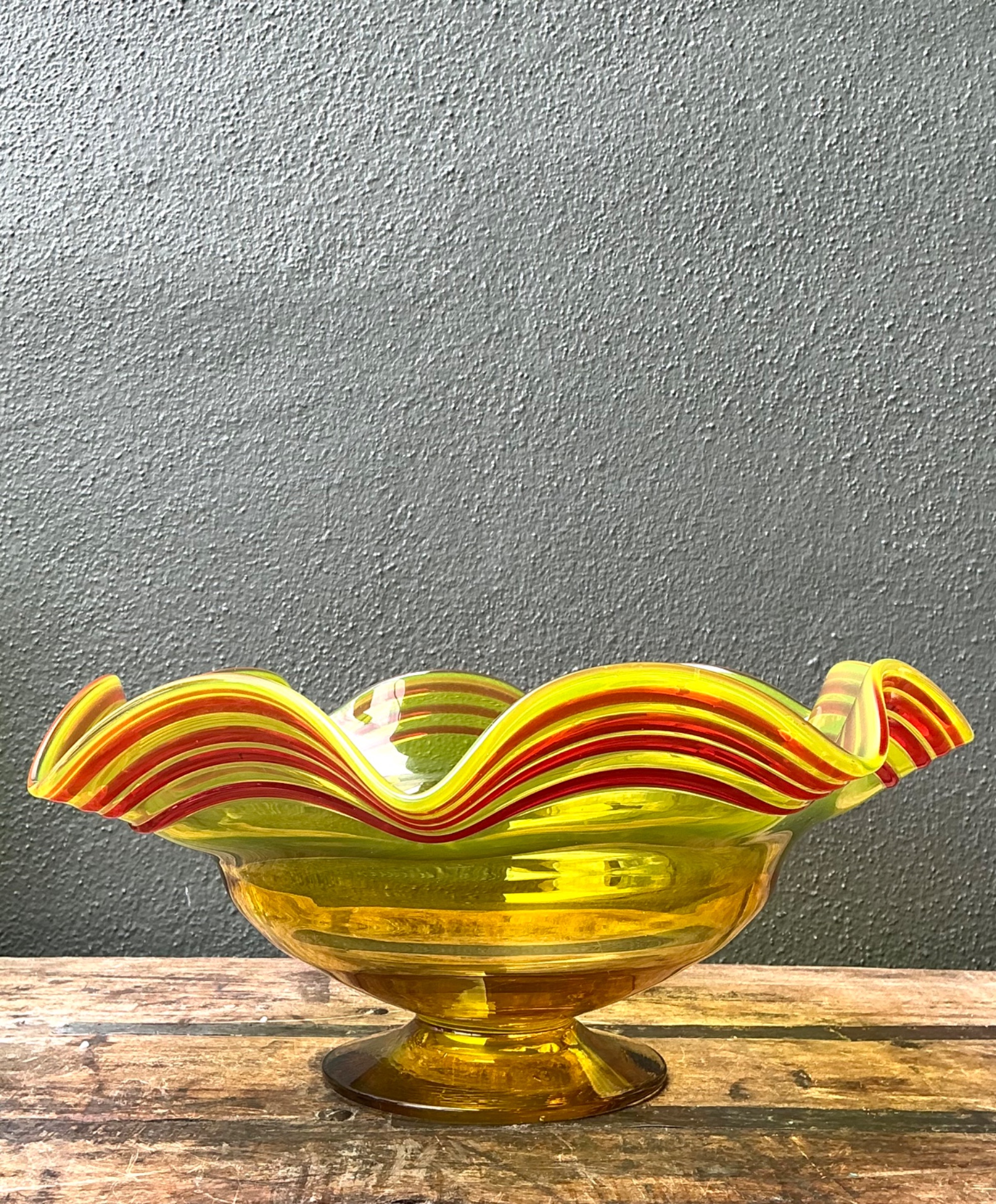 Vintage Striped Murano-Style Glass Centerpiece Bowl - Side view