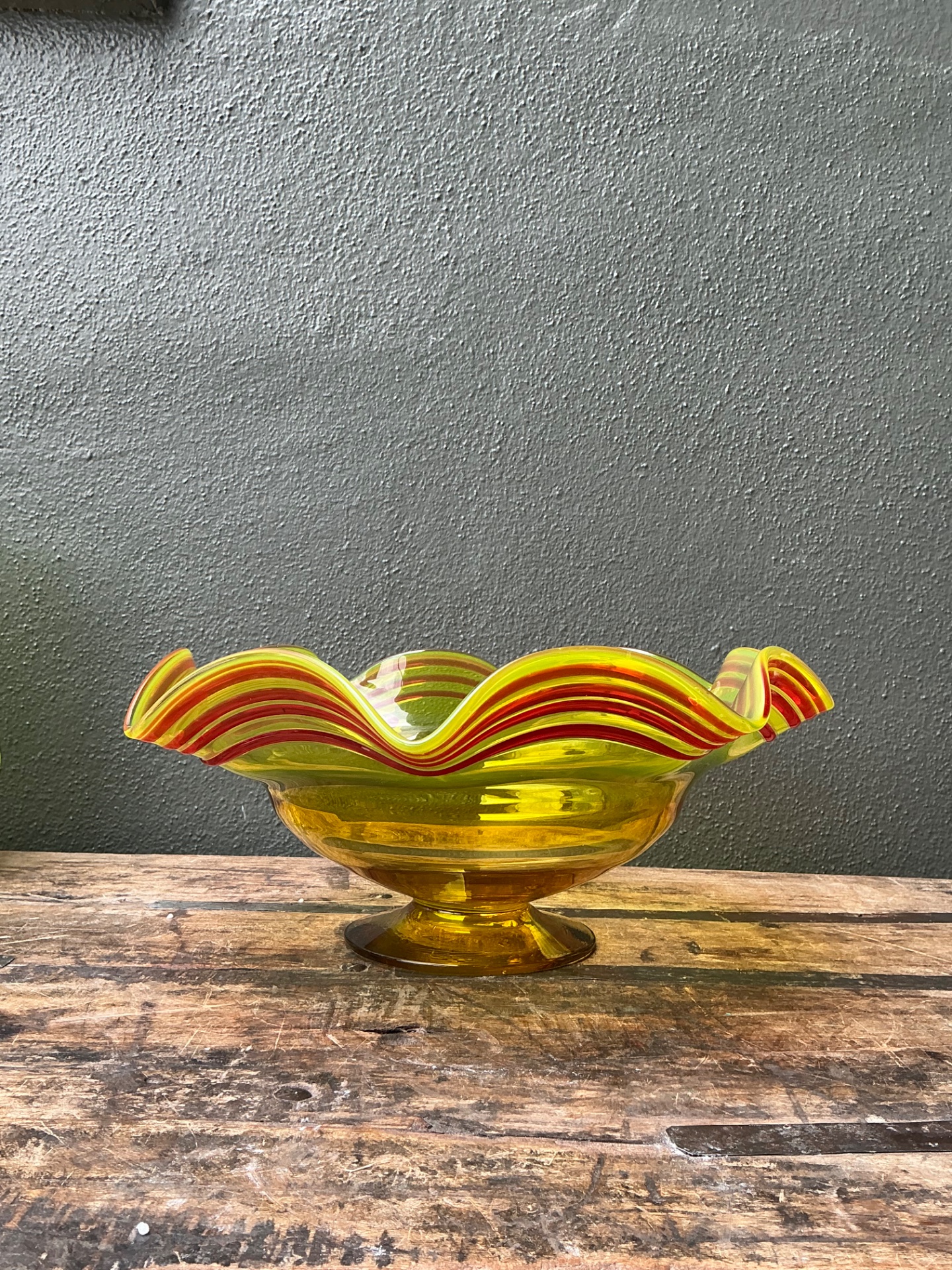Vintage Striped Murano-Style Glass Centerpiece Bowl - Top view