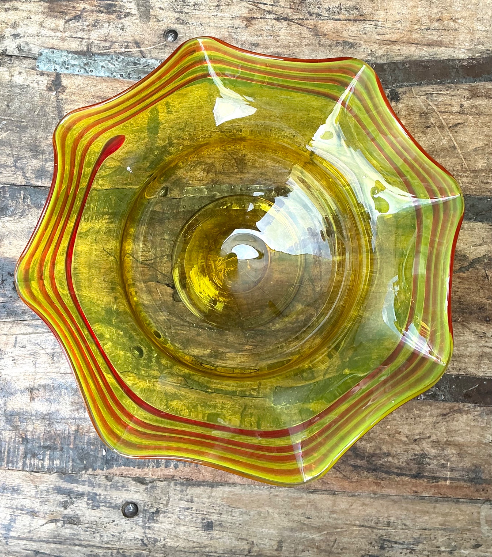 Vintage Striped Murano-Style Glass Centerpiece Bowl - Back view