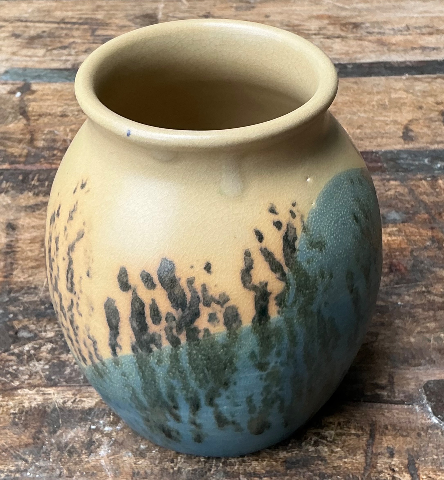 Vintage Studio Pottery Glazed Ceramic Vase - Top view
