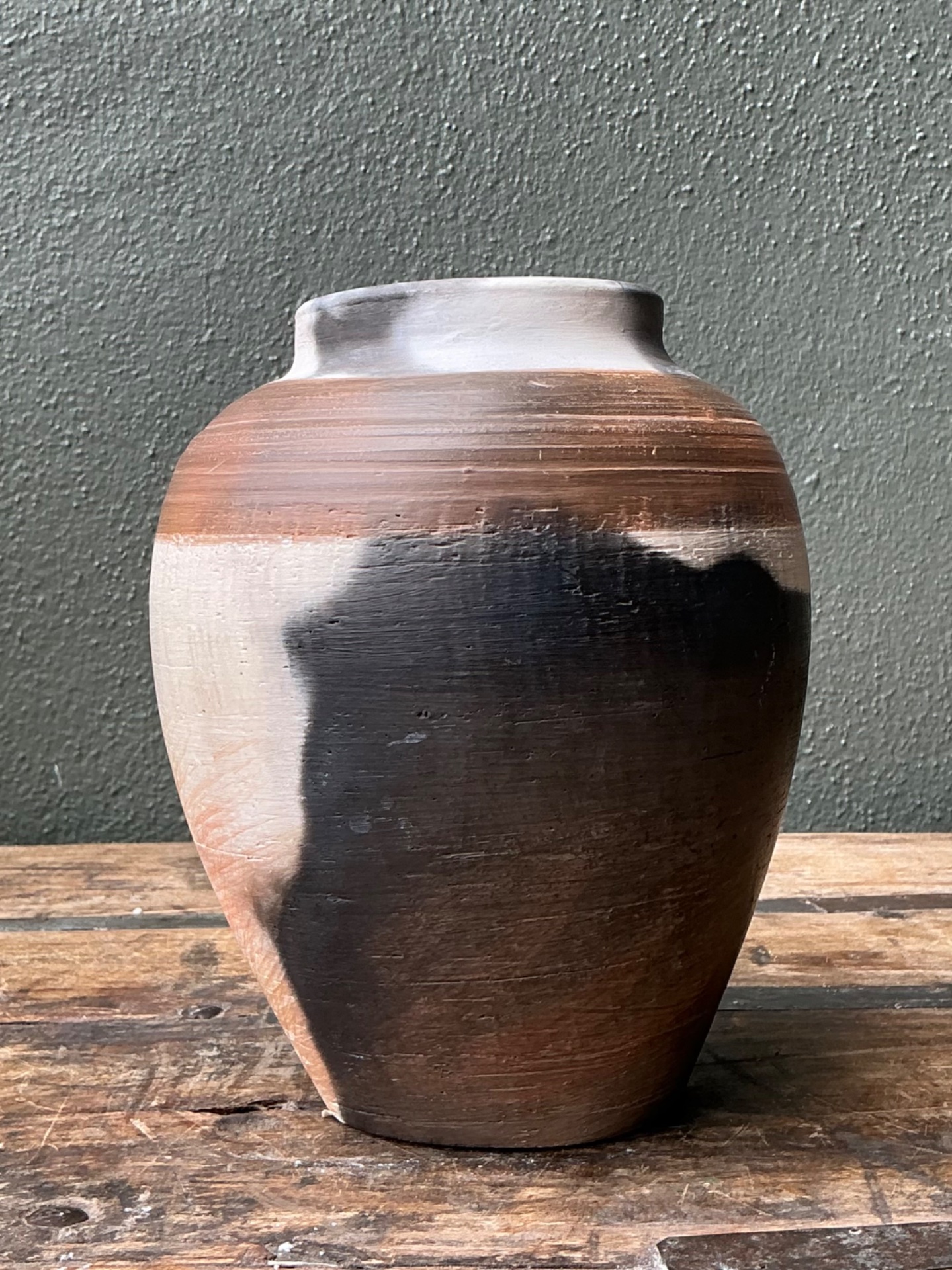 Vintage Studio Pottery Burnished Ceramic Vase - Top view
