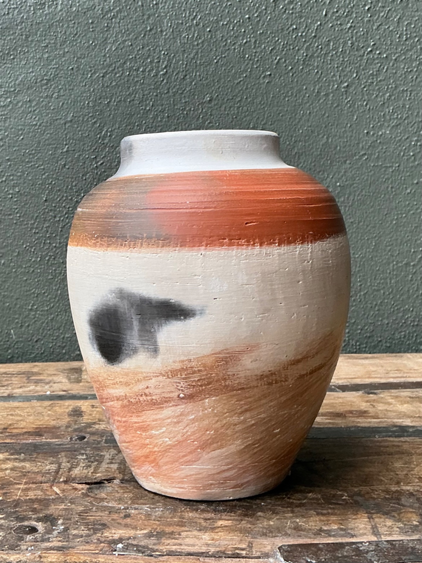 Vintage Studio Pottery Burnished Ceramic Vase - Detail view