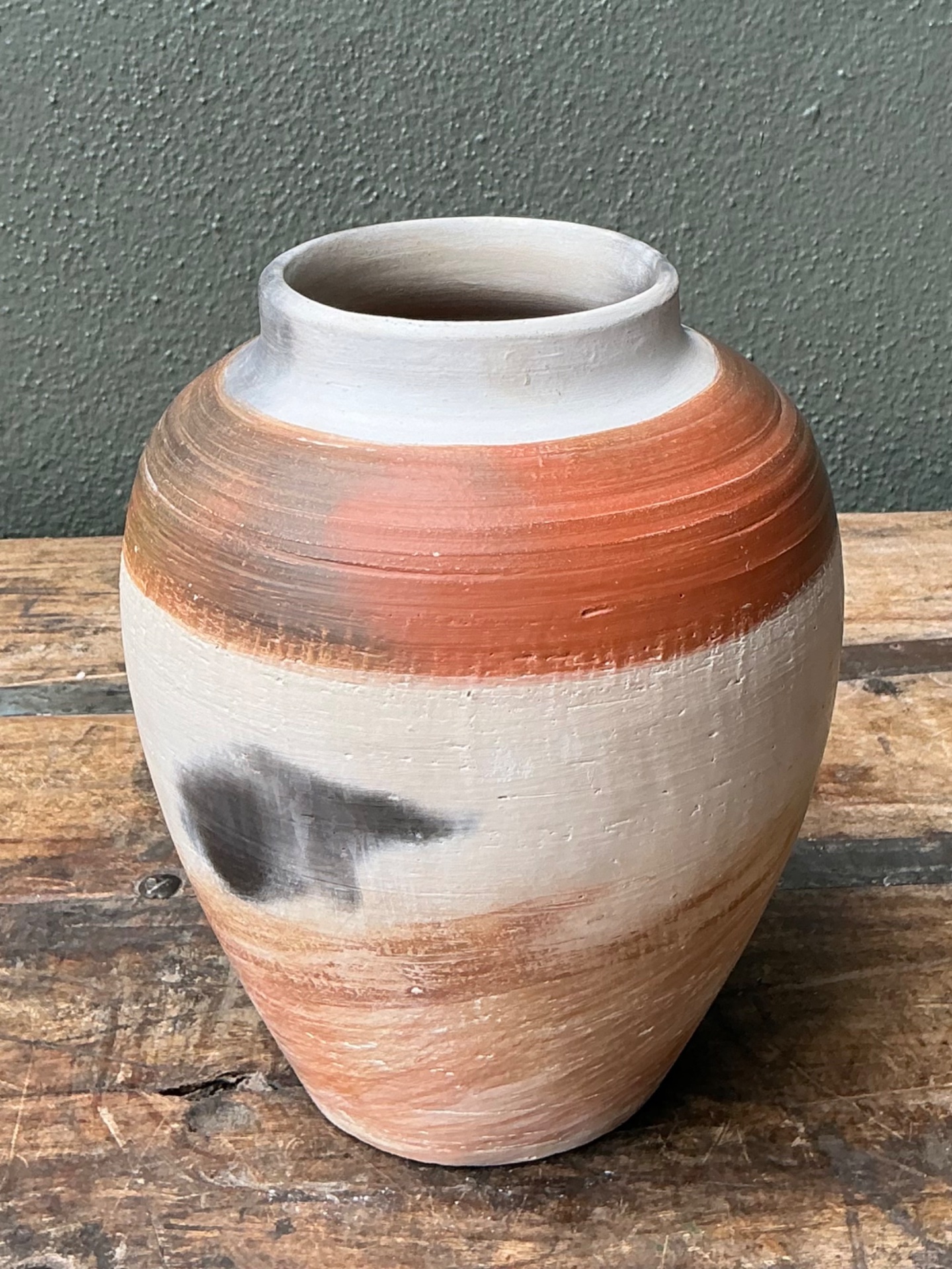 Vintage Studio Pottery Burnished Ceramic Vase - Back view