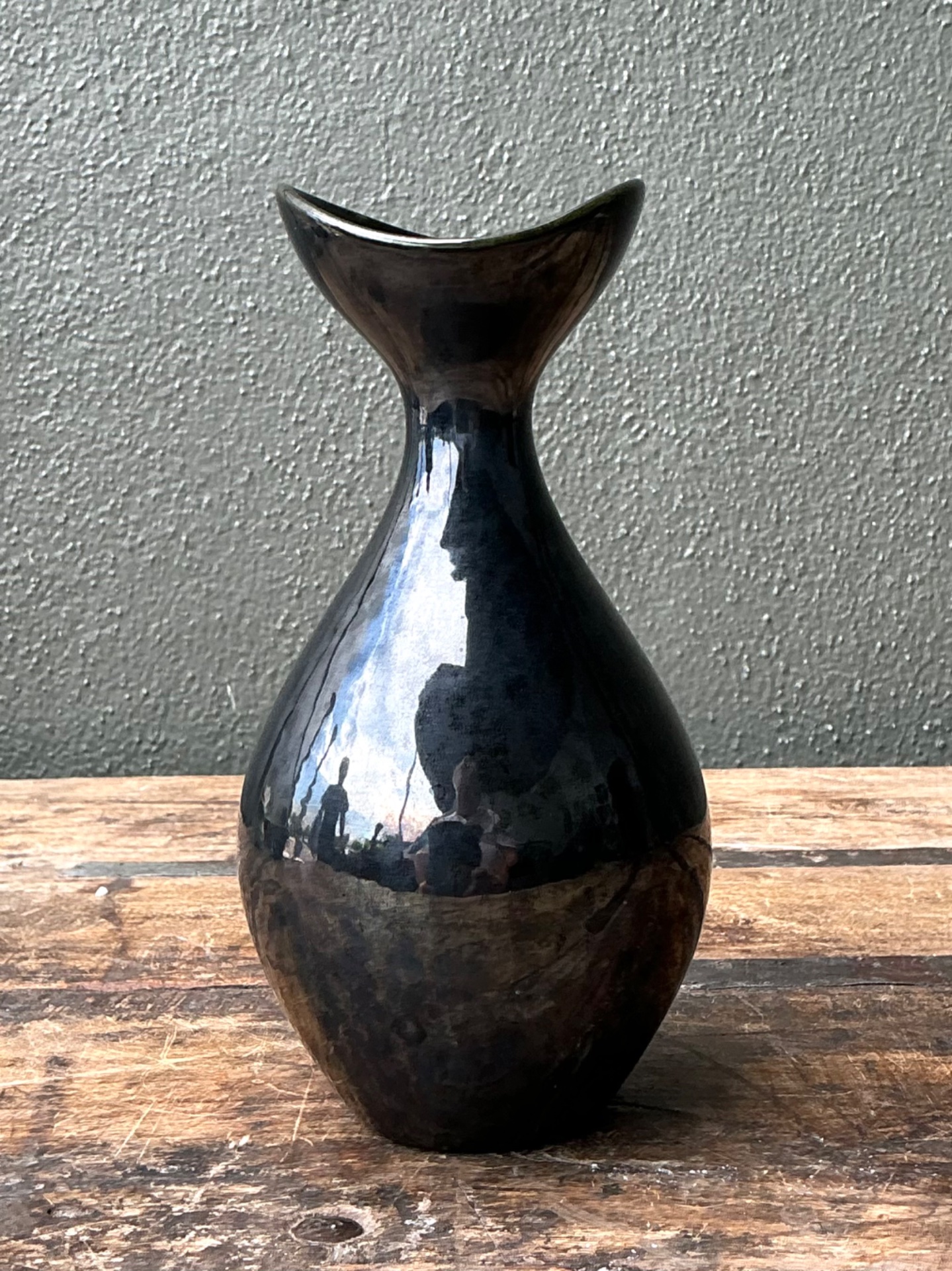 Vintage Black Glazed Ceramic Vase - Detail view