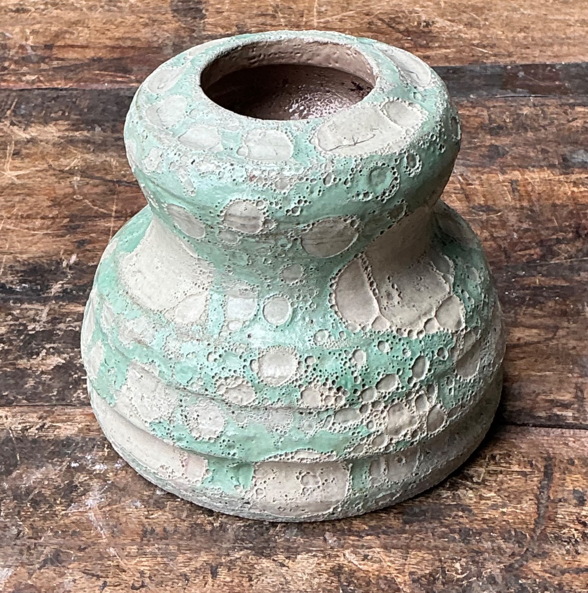 Vintage Textured Green Ceramic Vase - Detail view