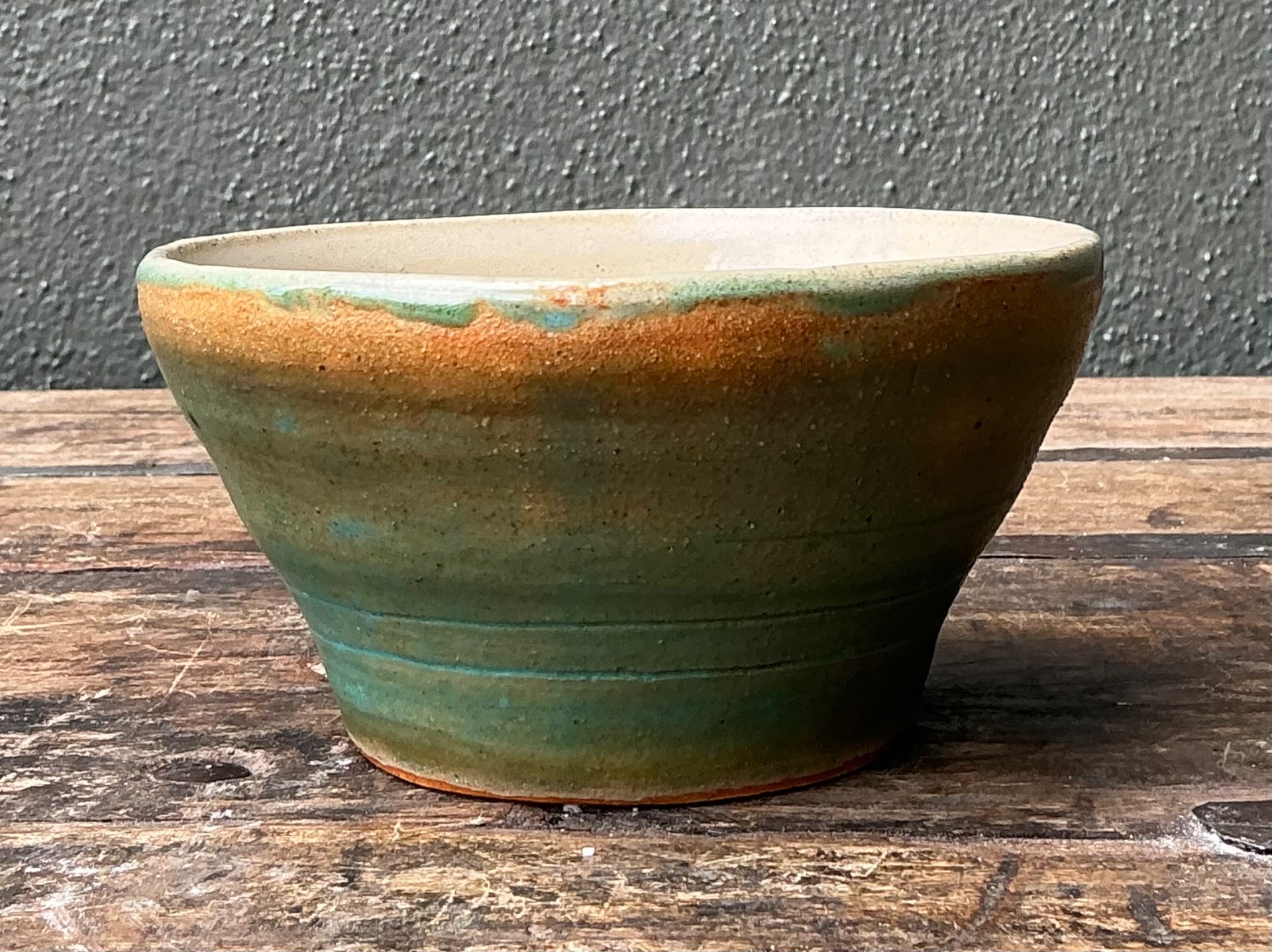 Vintage Studio Pottery Green Bowl - Side view