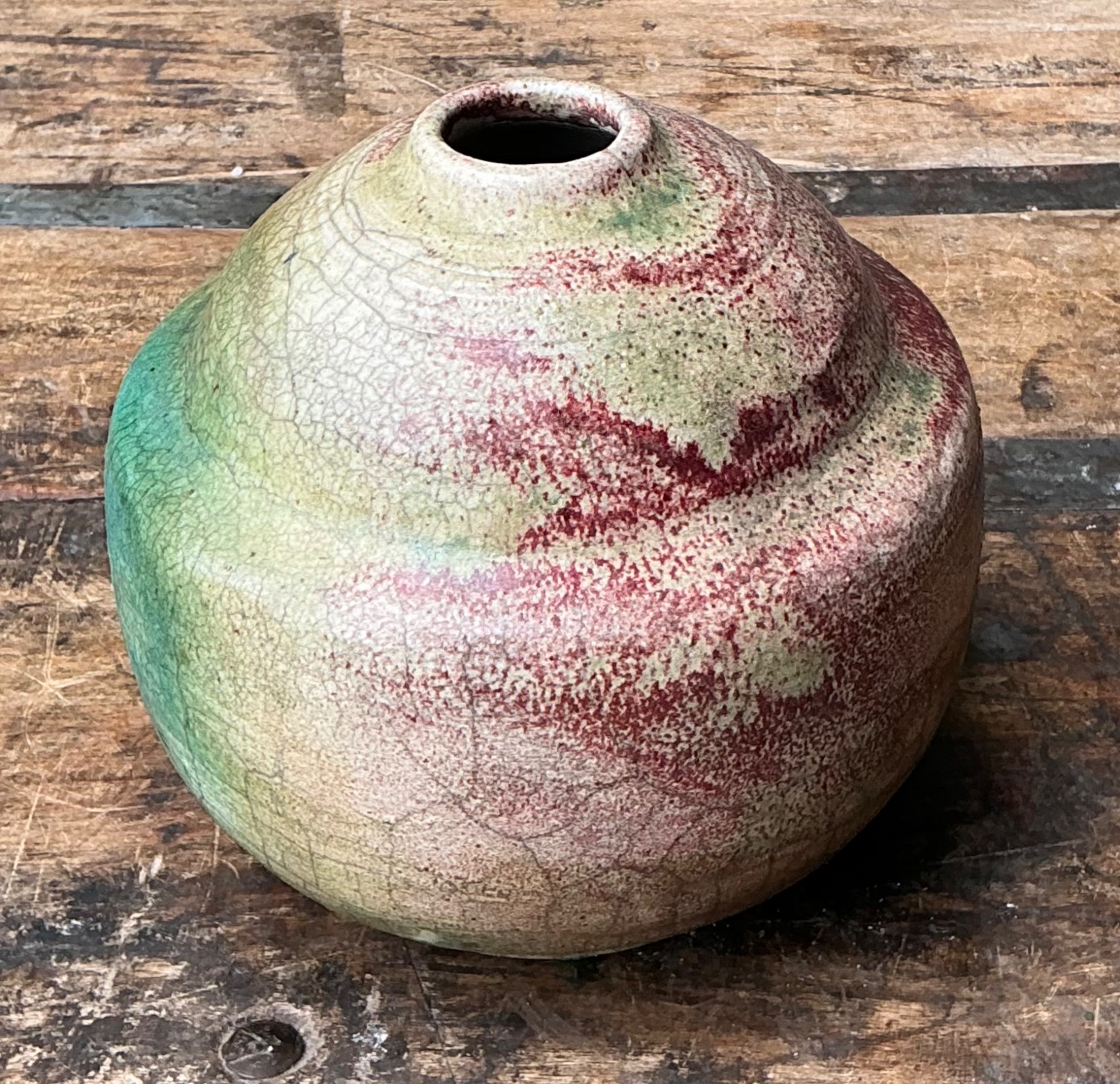 Vintage Abstract Glazed Ceramic Vessel - Side view