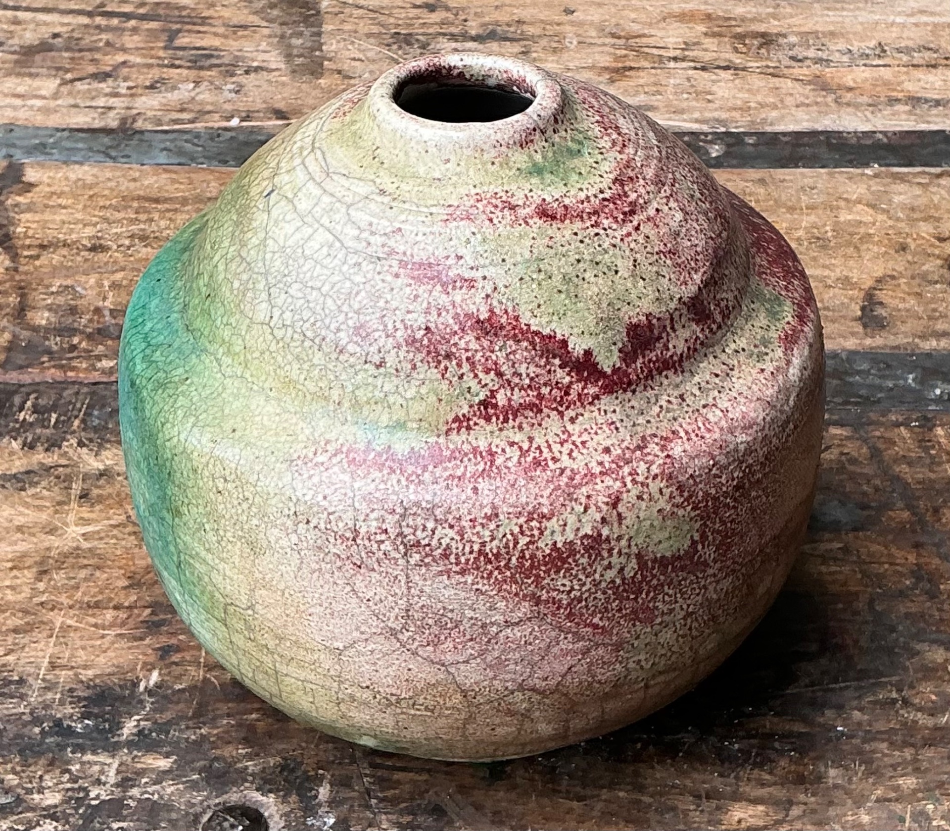 Vintage Abstract Glazed Ceramic Vessel - Top view
