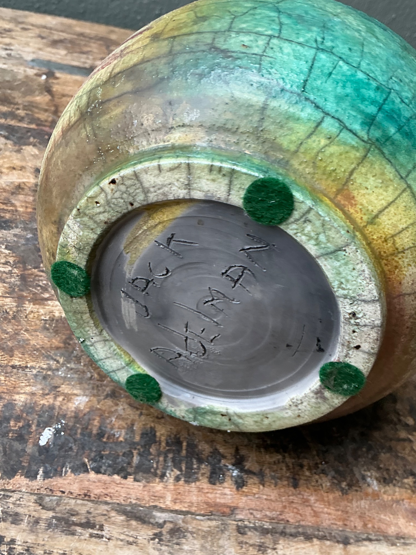 Vintage Abstract Glazed Ceramic Vessel - Back view