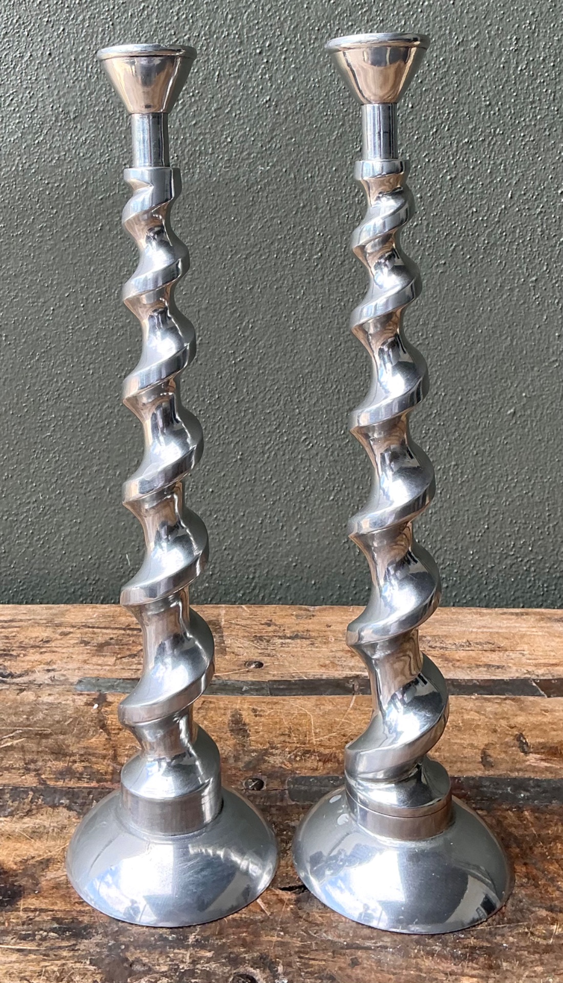 Vintage Spiral Aluminum Candle Holders - A Pair - Detail view